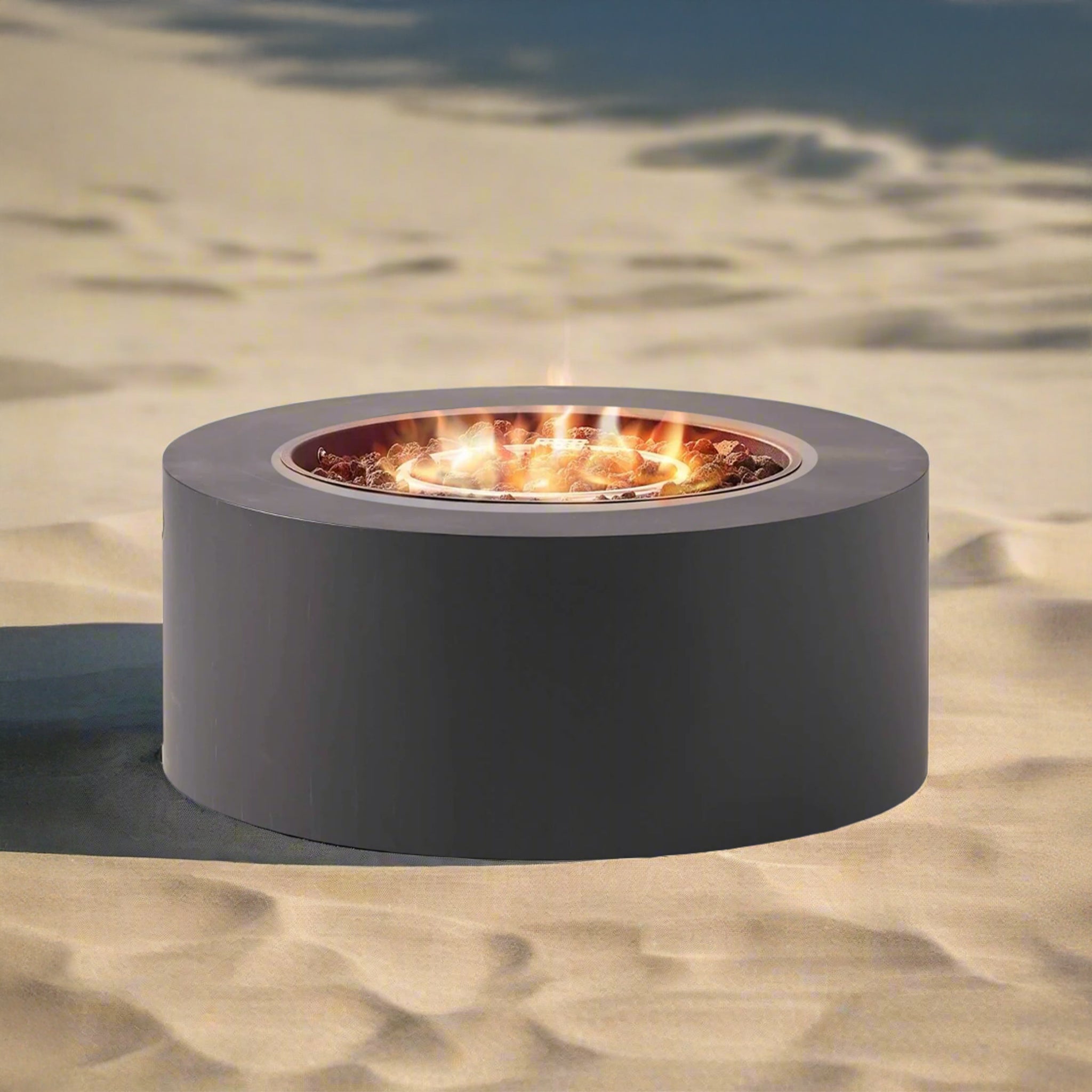 Modern 32" 40K BTU Round Iron Propane Fire Pit (SAK29102) - Energize Trek