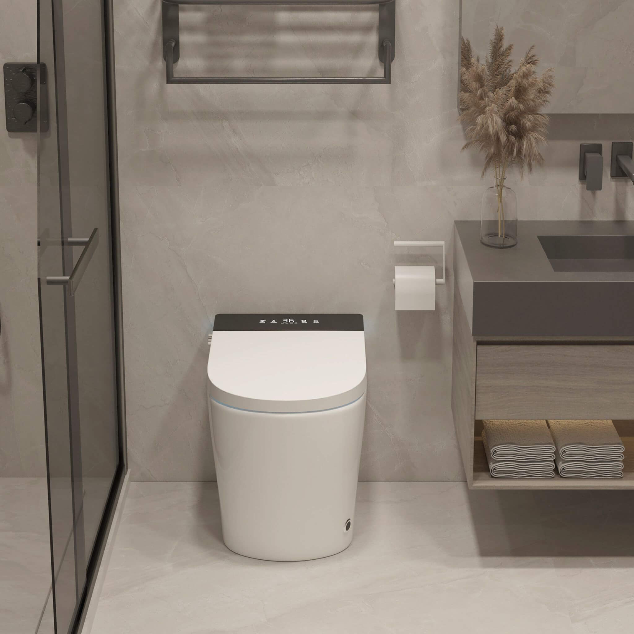Modern Compact Smart Tankless Toilet With Bidet, Auto Open, Auto Flush, Heated Seat And Air Dryer (SAK51990) - Energize Trek