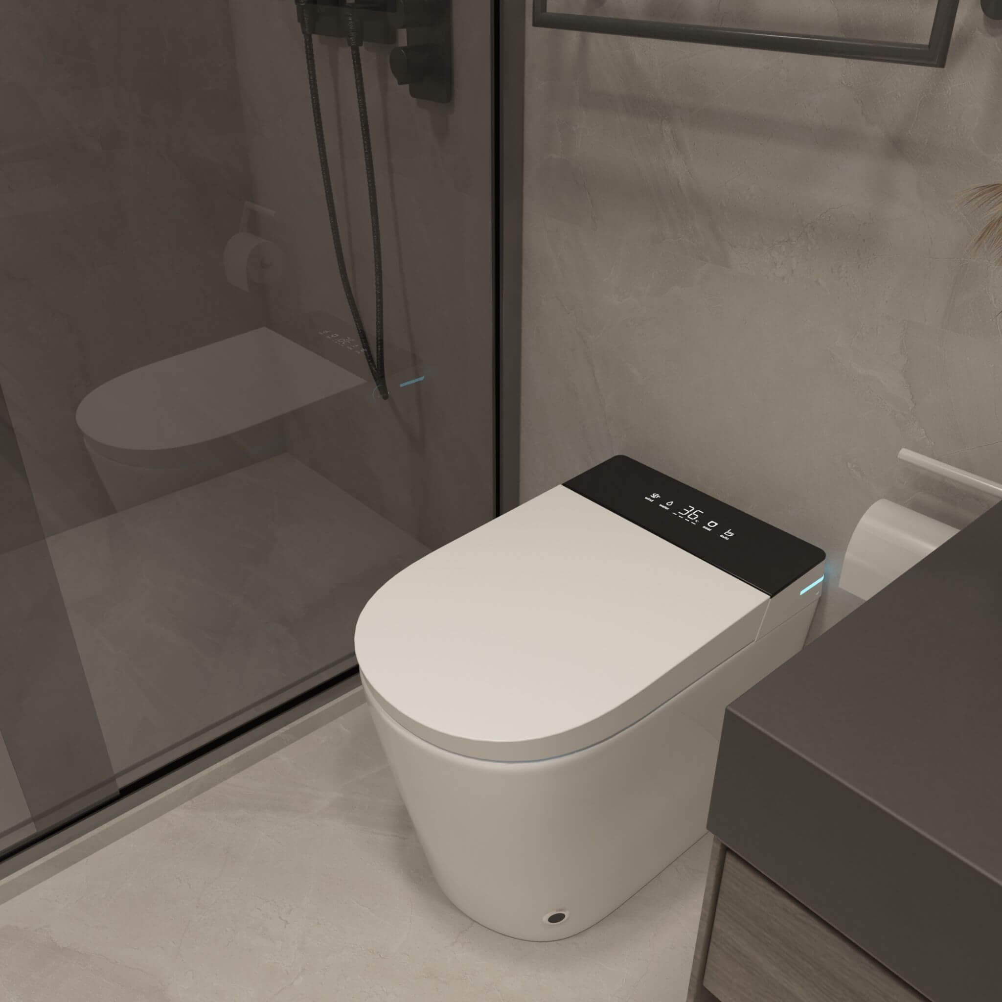 Modern Compact Smart Tankless Toilet With Bidet, Auto Open, Auto Flush, Heated Seat And Air Dryer (SAK51990) - Energize Trek