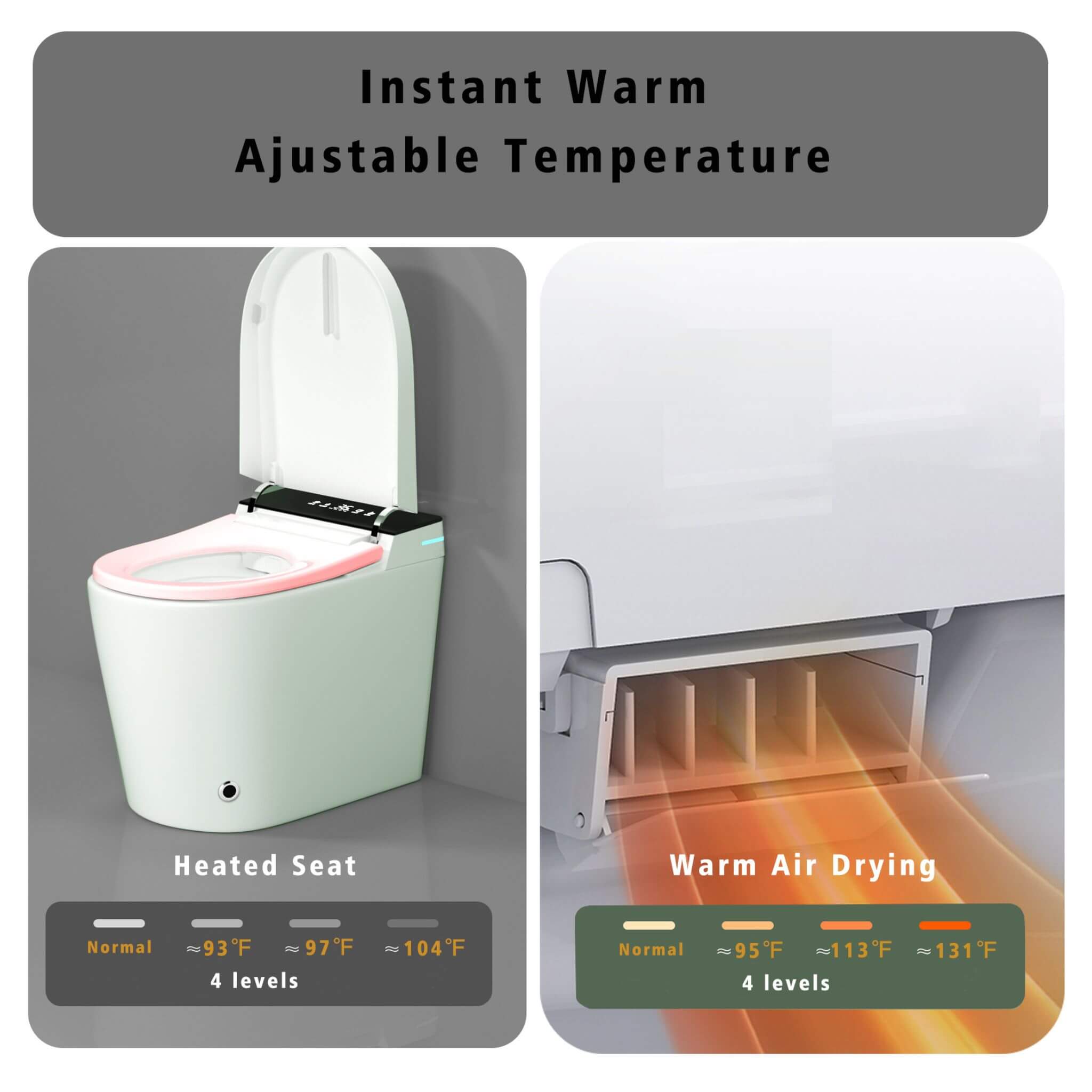 Modern Compact Smart Tankless Toilet With Bidet, Auto Open, Auto Flush, Heated Seat And Air Dryer (SAK51990) - Energize Trek