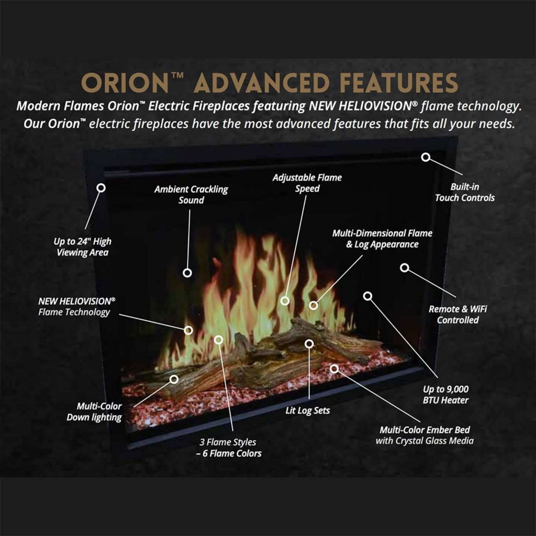 Modern Flames Orion Traditional 42" Heliovision Electric Fireplace [OR42-TRAD] (SAK83765) - Energize Trek