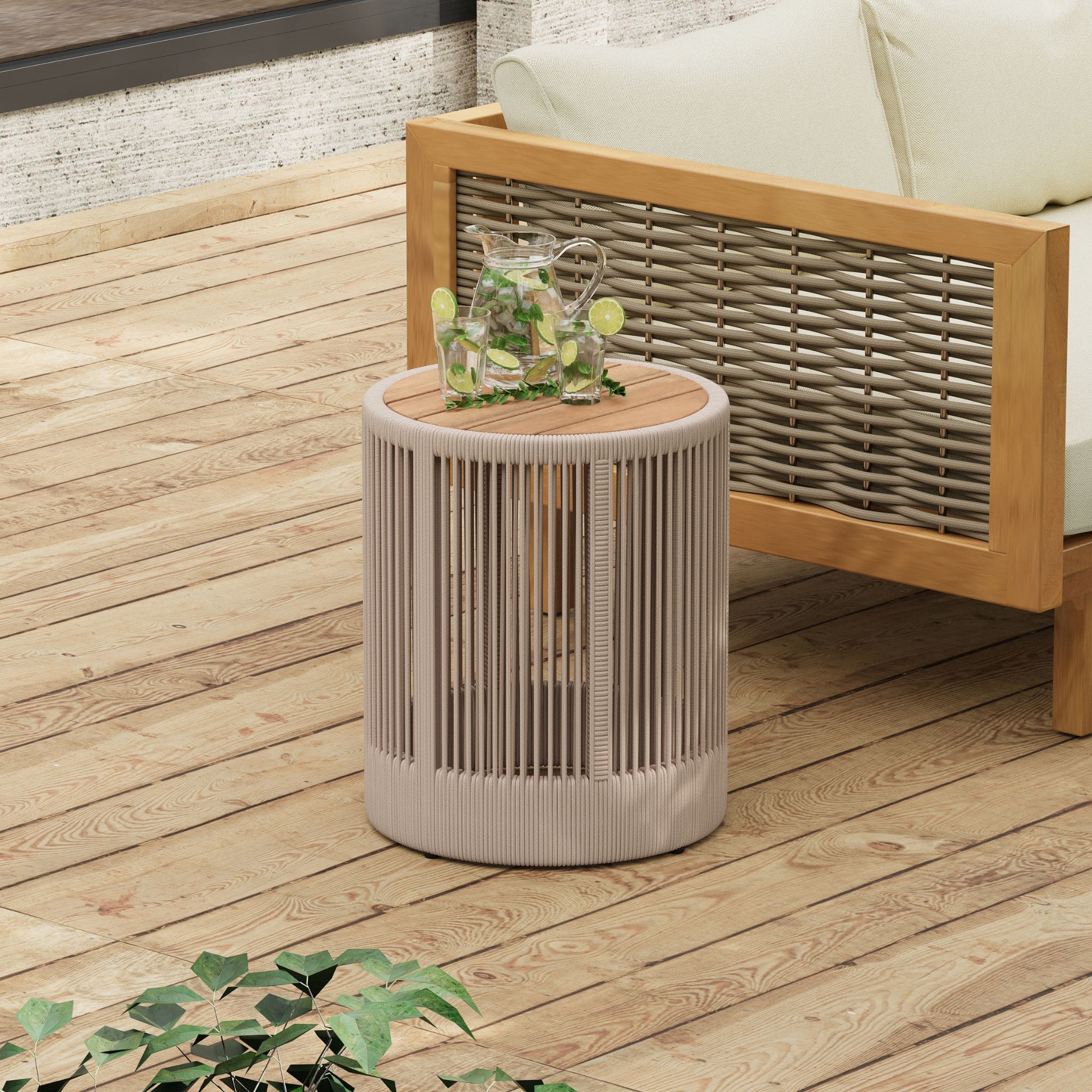 Modern Rustic Coffee Table & Side Table With Woven Rope Design (SAK56739) - Energize Trek