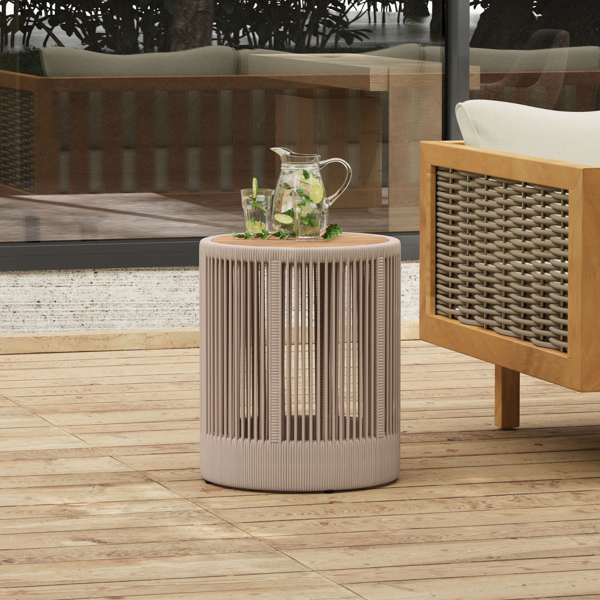 Modern Rustic Coffee Table & Side Table With Woven Rope Design (SAK56739) - Energize Trek