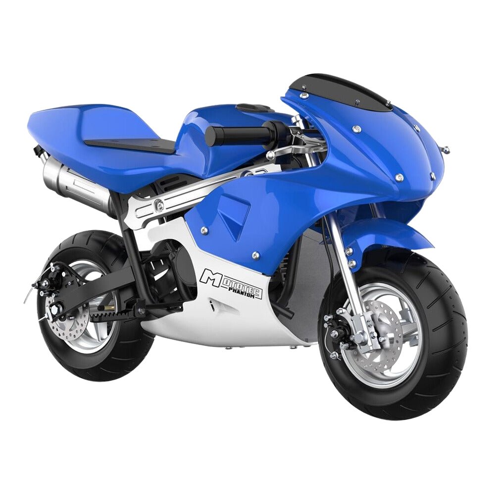 MotoTec Phantom 49CC Two-Stroke Gas Pocket Bike, Blue (96421375) - Energize Trek