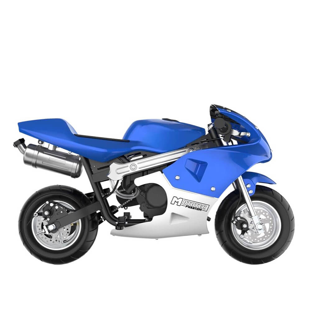 MotoTec Phantom 49CC Two-Stroke Gas Pocket Bike, Blue (96421375) - Energize Trek