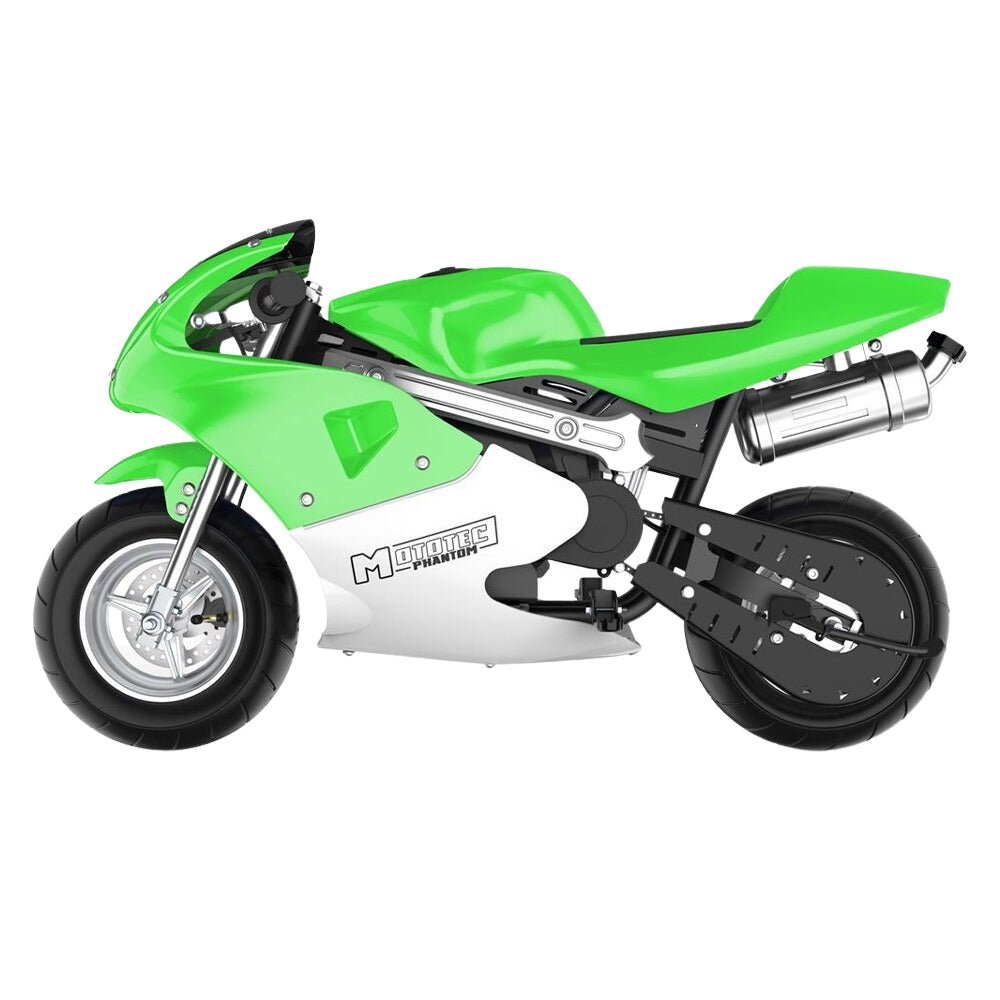 MotoTec Phantom 49CC Two-Stroke Gas Pocket Bike, Green (92461375) - Energize Trek