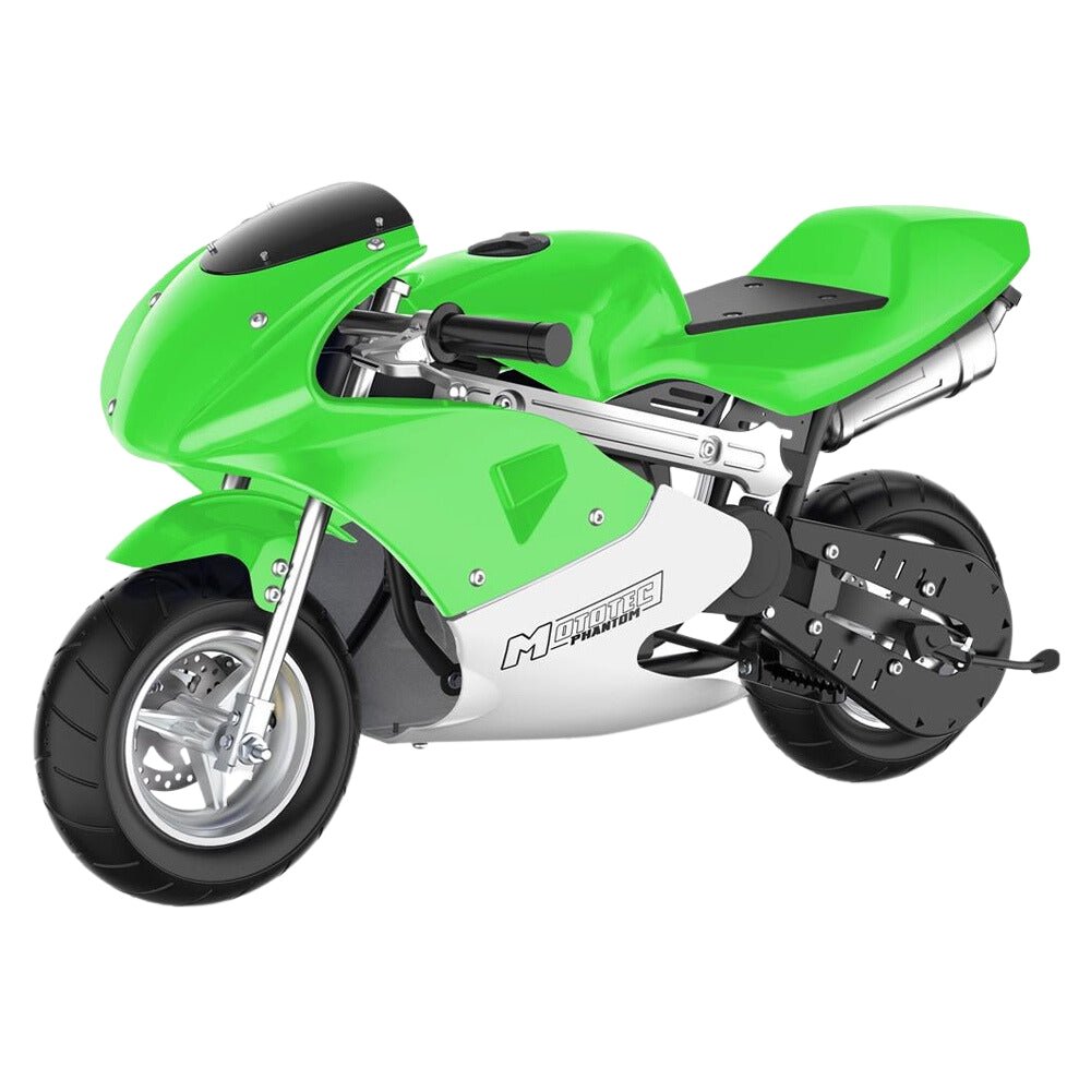 MotoTec Phantom 49CC Two-Stroke Gas Pocket Bike, Green (92461375) - Energize Trek