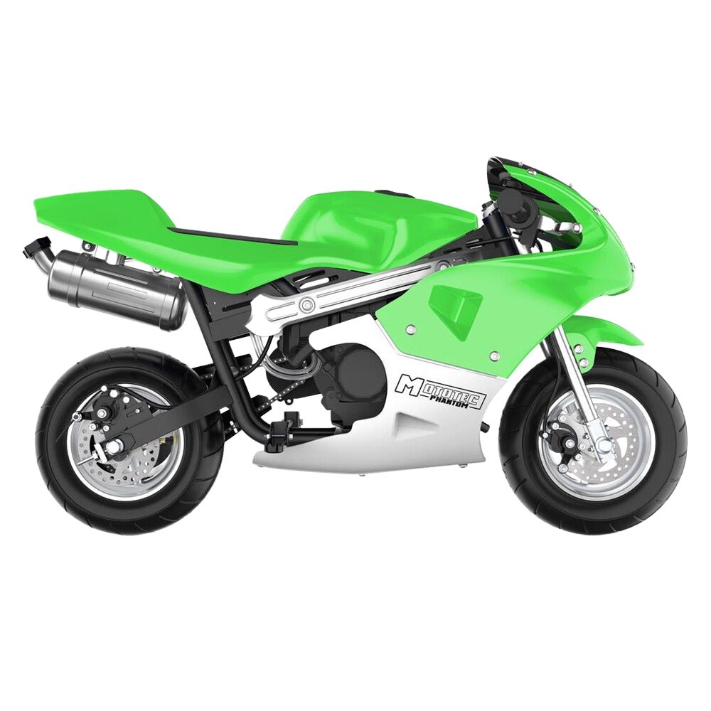 MotoTec Phantom 49CC Two-Stroke Gas Pocket Bike, Green (92461375) - Energize Trek