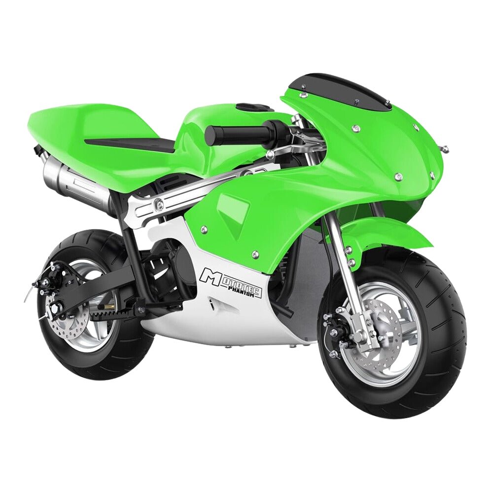 MotoTec Phantom 49CC Two-Stroke Gas Pocket Bike, Green (92461375) - Energize Trek