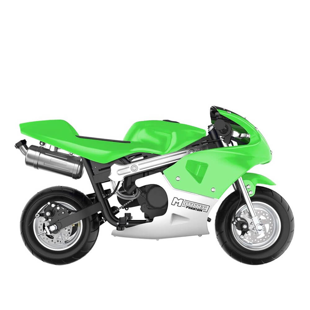 MotoTec Phantom 49CC Two-Stroke Gas Pocket Bike, Green (92461375) - Energize Trek