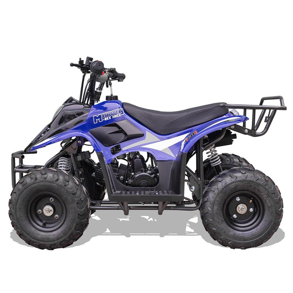 MotoTec Rex 110CC 4-Stroke Mini Kids 4 Wheeler Gas ATV Quad, Blue (91352842) - Energize Trek