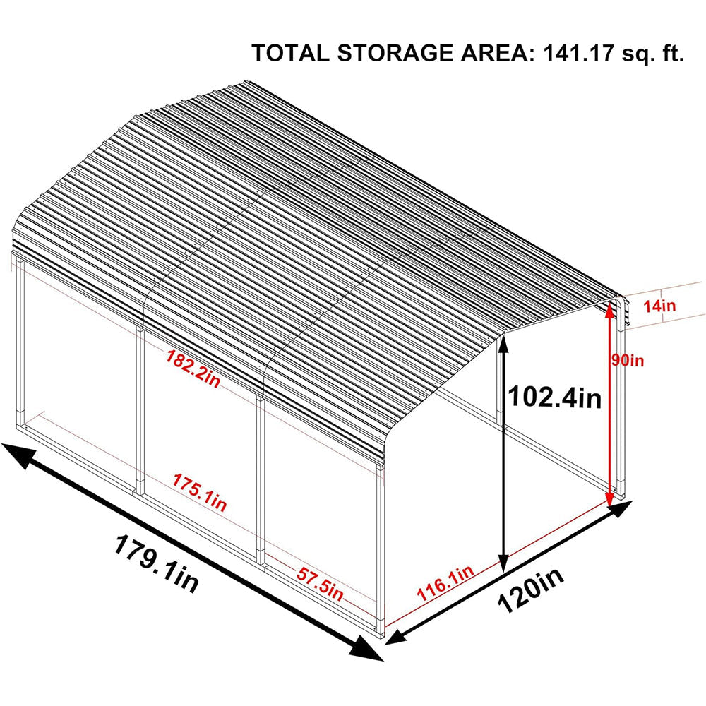 [10x15FT] MPT Large Heavy Duty Outdoor Metal Carport For Cars, Trucks And Boats (SAK95738) - Energize Trek