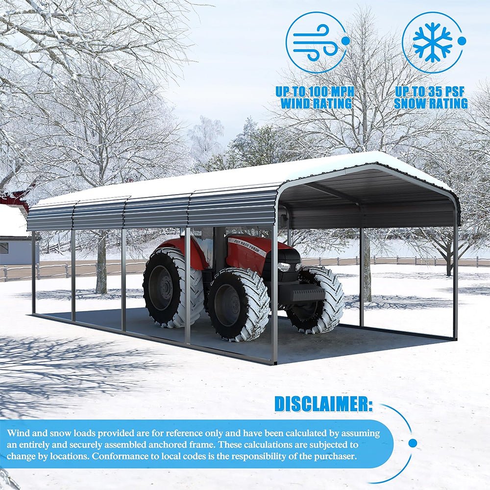 [12x20FT] MPT Premium Heavy Duty Outdoor Canopy Garage Shelter With Galvanized Metal Roof (SAK91523) - Energize Trek