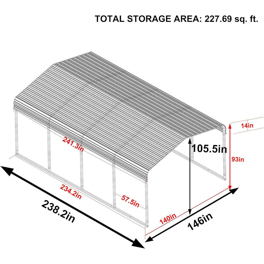 [12x20FT] MPT Premium Heavy Duty Outdoor Canopy Garage Shelter With Galvanized Metal Roof (SAK91523) - Energize Trek