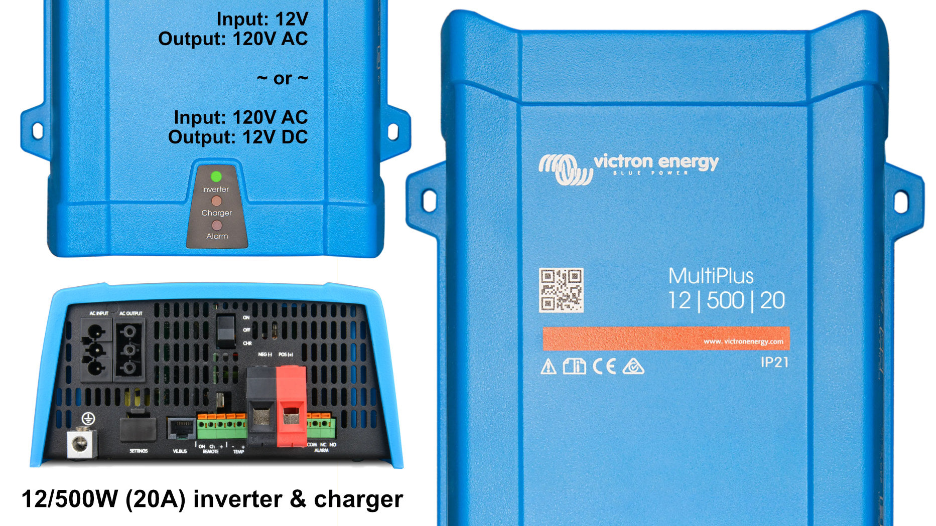 Victron 120V Inverter & Charger - 12/24/48V; 500 - 5000 Watts - Energize Trek