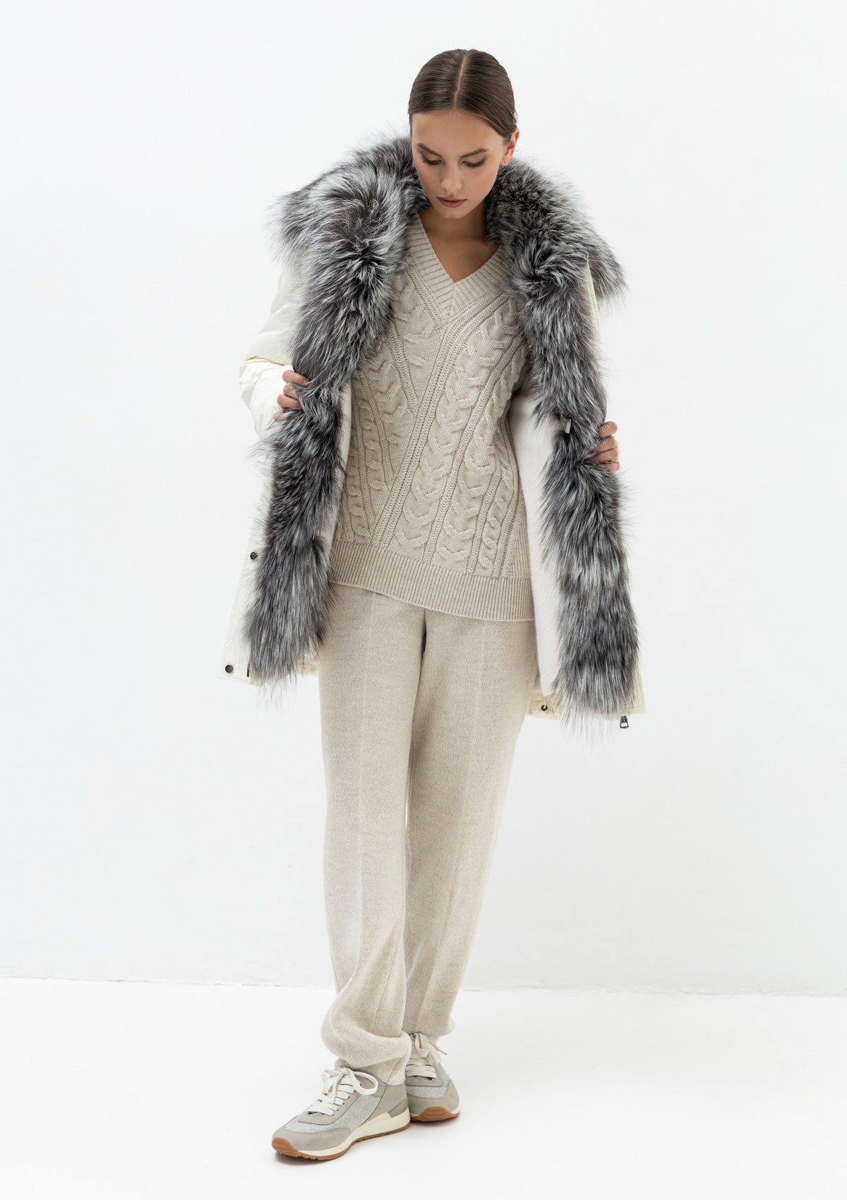 Genuine Silver Fox Fur Belted Down Parka - Energize Trek