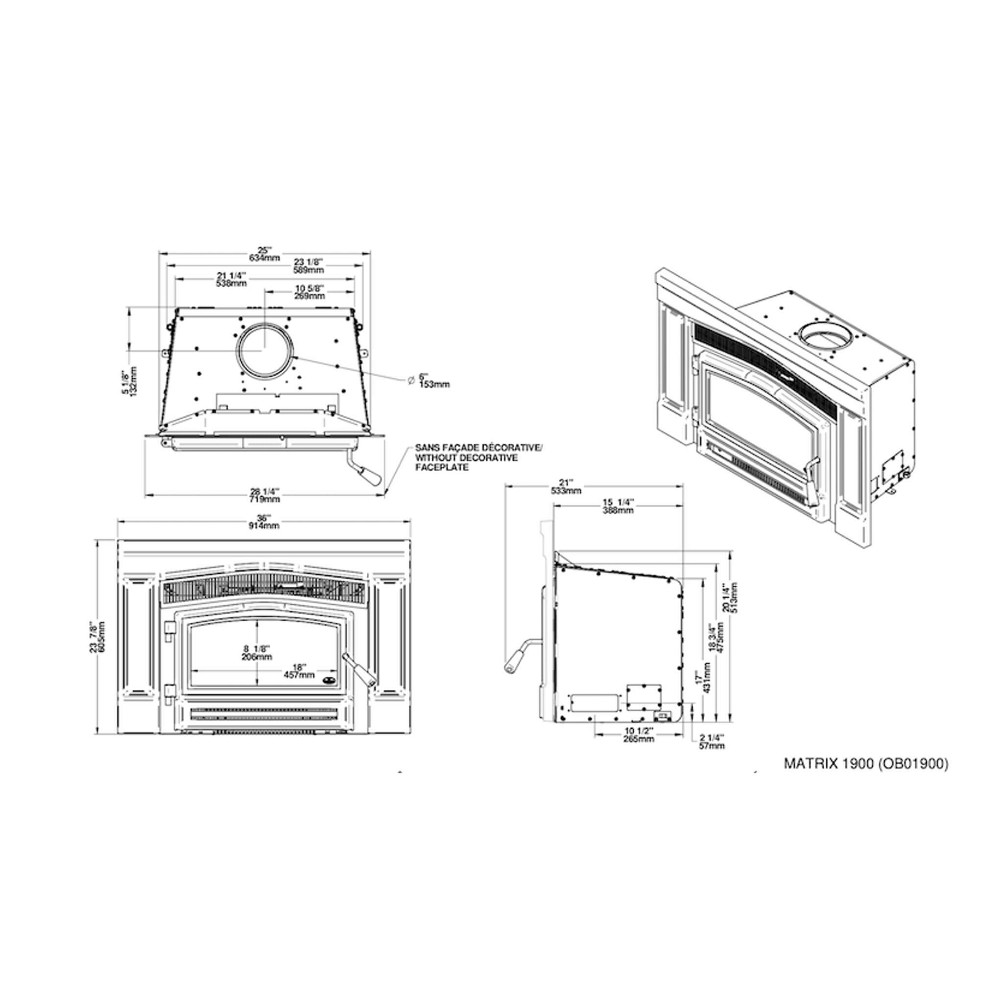 Osburn Matrix 1900 Wood Insert With 45K BTU Heat Output Dry CordWood [OB01900] (SAK23560) - Energize Trek