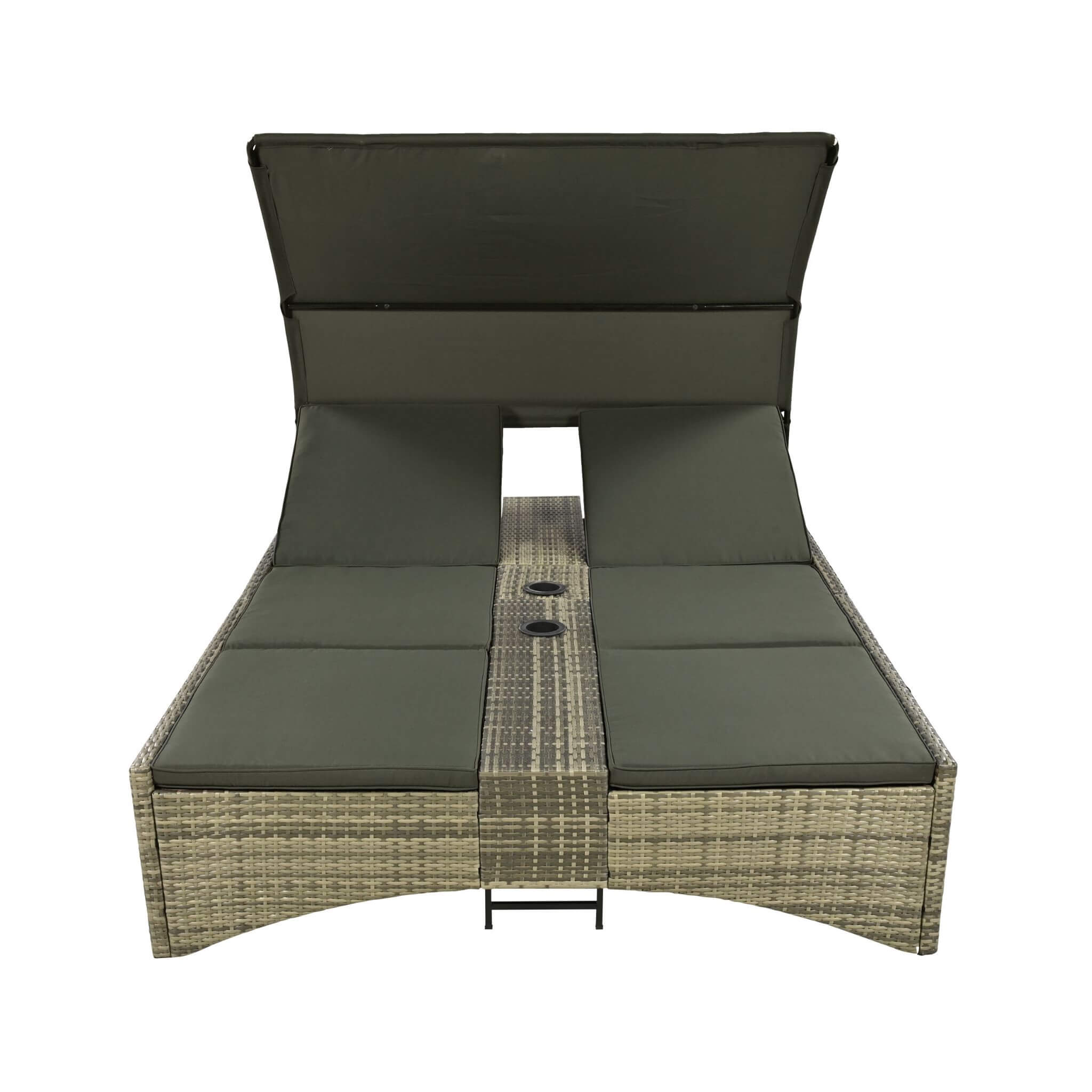 Outdoor Rattan Patio Daybed With Adjustable Backrest, Canopy Roof, Storage Box And Cup Holders (SAK54220) - Energize Trek