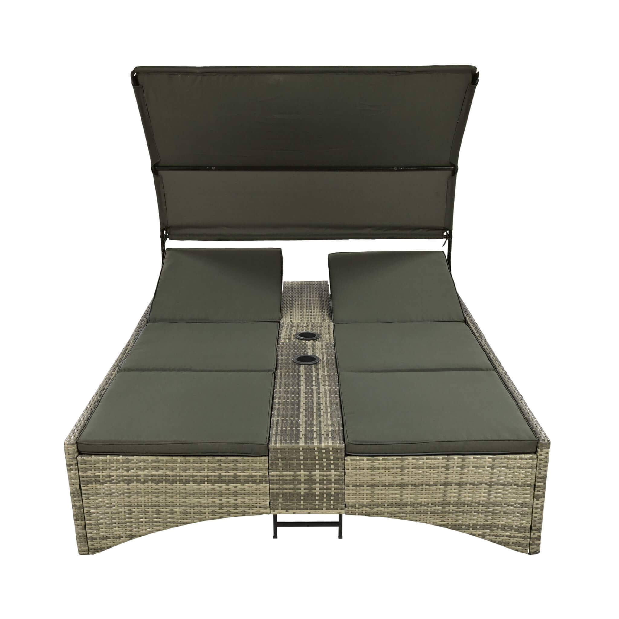 Outdoor Rattan Patio Daybed With Adjustable Backrest, Canopy Roof, Storage Box And Cup Holders (SAK54220) - Energize Trek