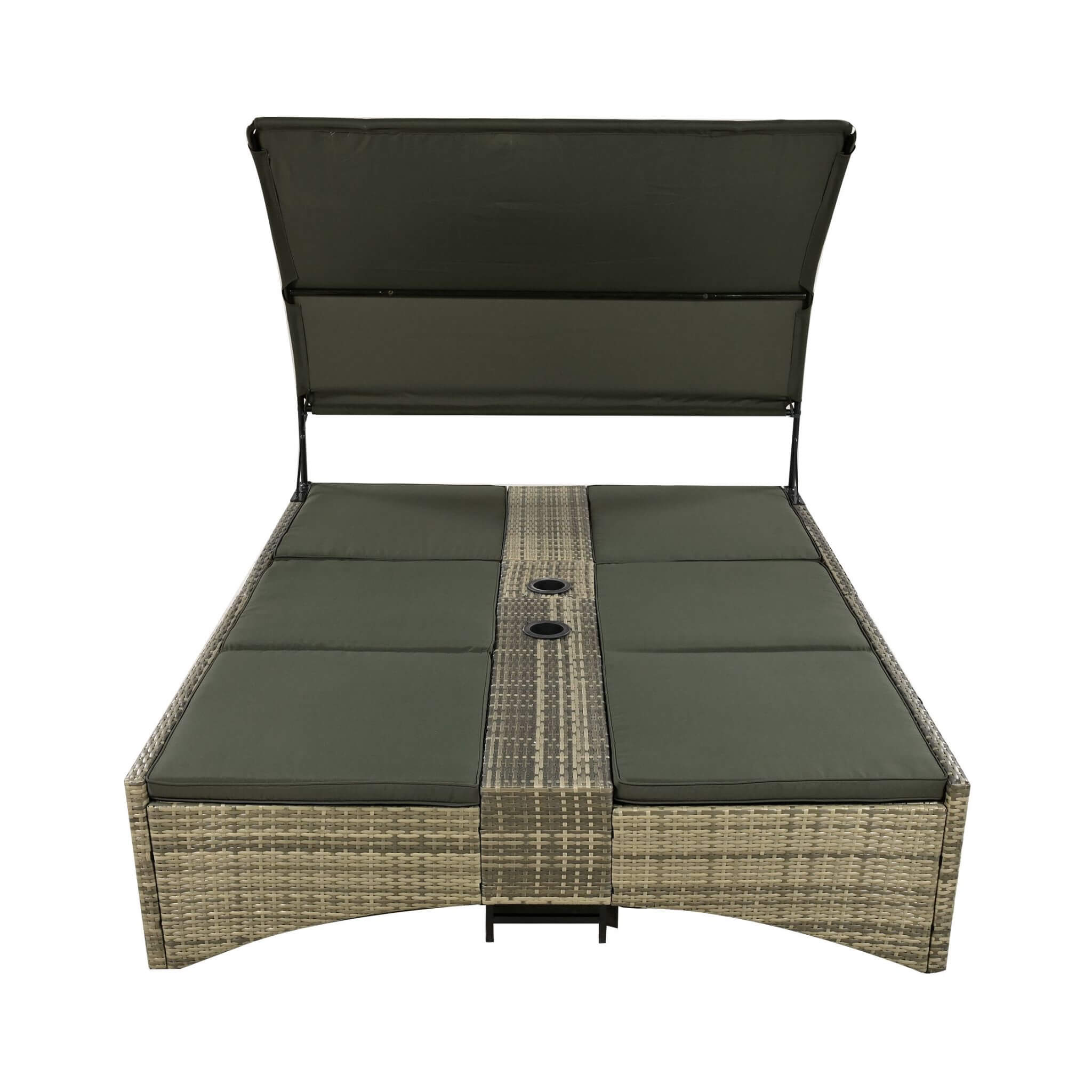 Outdoor Rattan Patio Daybed With Adjustable Backrest, Canopy Roof, Storage Box And Cup Holders (SAK54220) - Energize Trek
