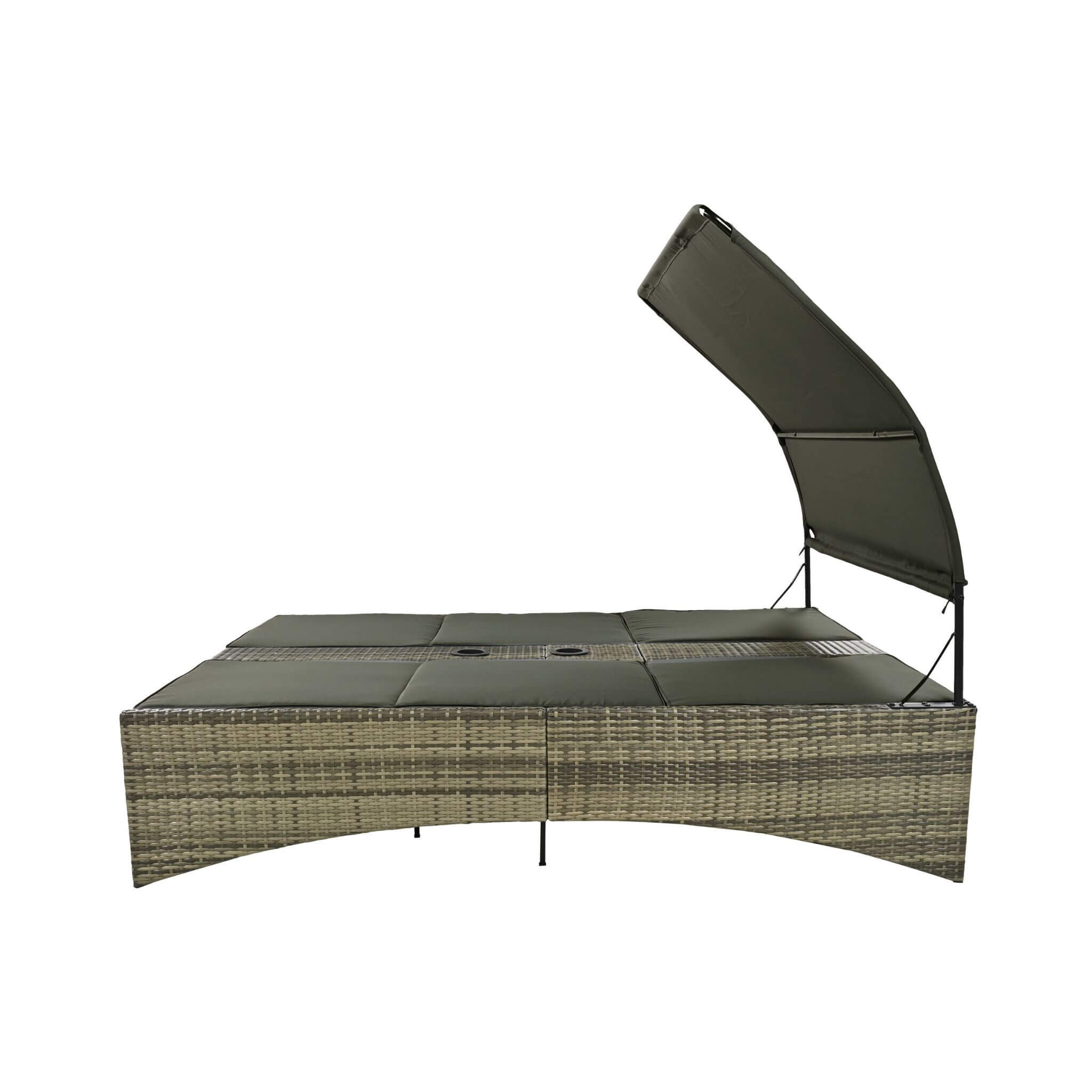Outdoor Rattan Patio Daybed With Adjustable Backrest, Canopy Roof, Storage Box And Cup Holders (SAK54220) - Energize Trek
