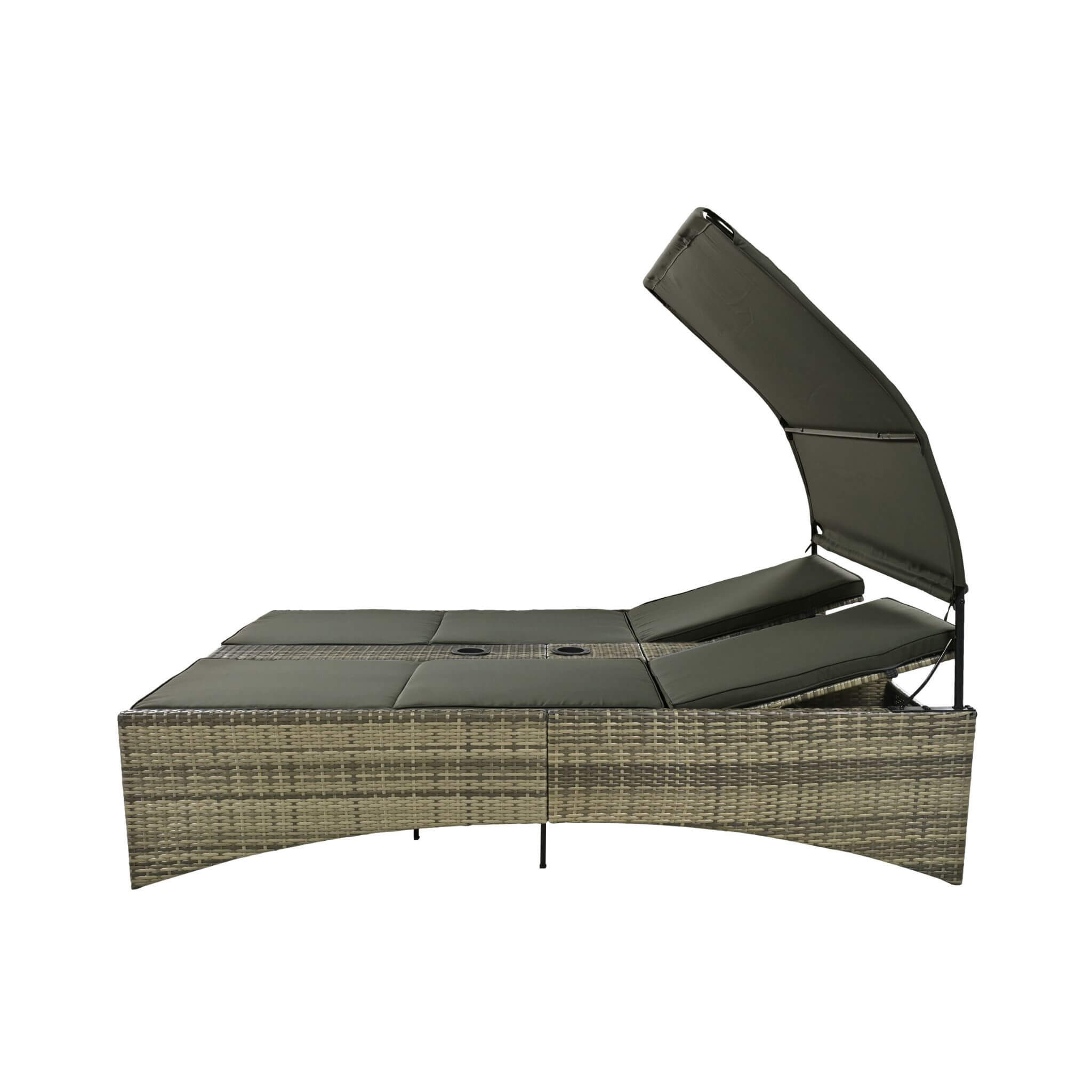 Outdoor Rattan Patio Daybed With Adjustable Backrest, Canopy Roof, Storage Box And Cup Holders (SAK54220) - Energize Trek