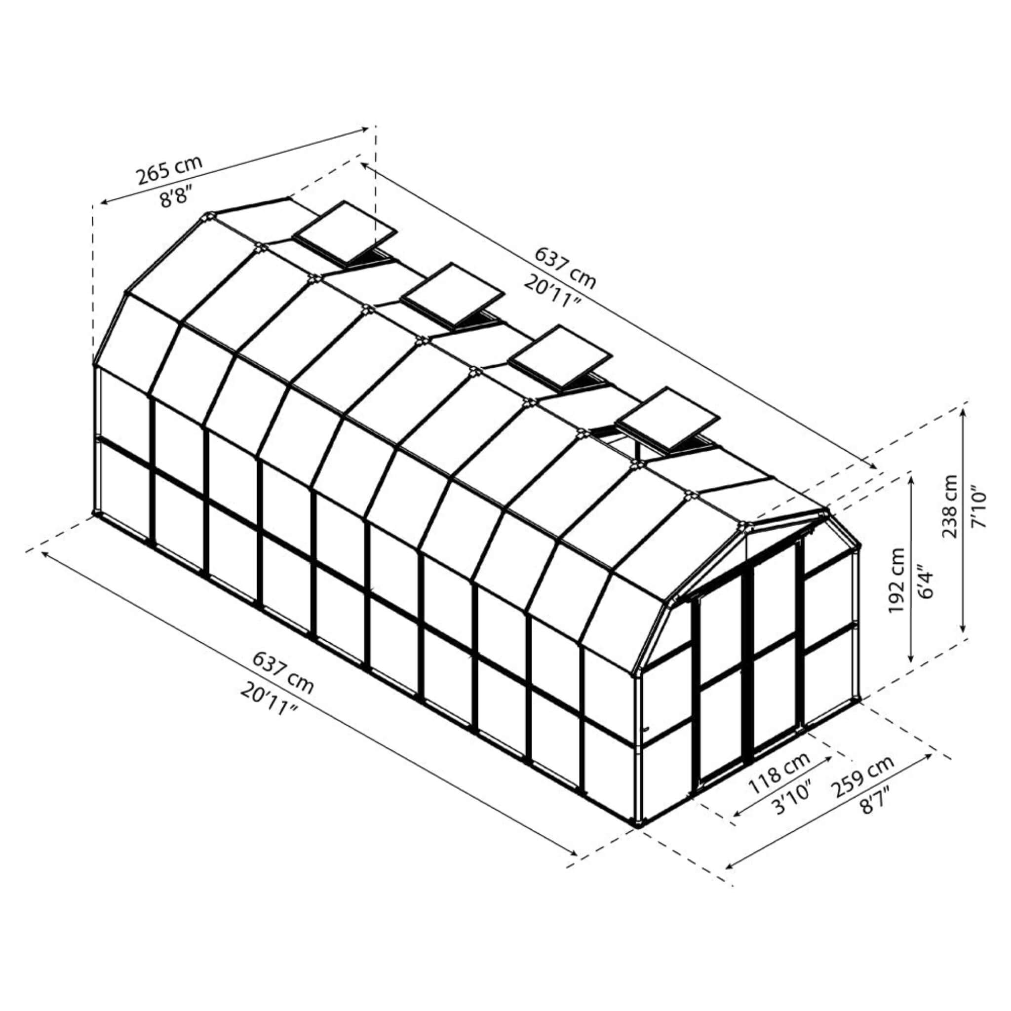 [08x20FT] Extra Large Barn-Style Weatherproof Walk-In Greenhouse With Roof Vents (SAK85716) - Energize Trek