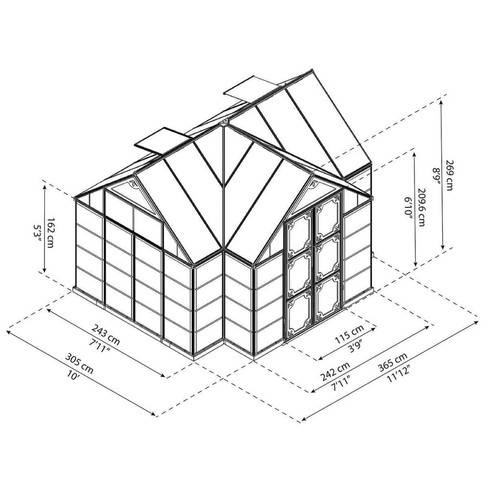 [10x12FT] Premium T-Shaped Cathedral Outdoor Walk-In Greenhouse And Solarium (91364285) - Energize Trek
