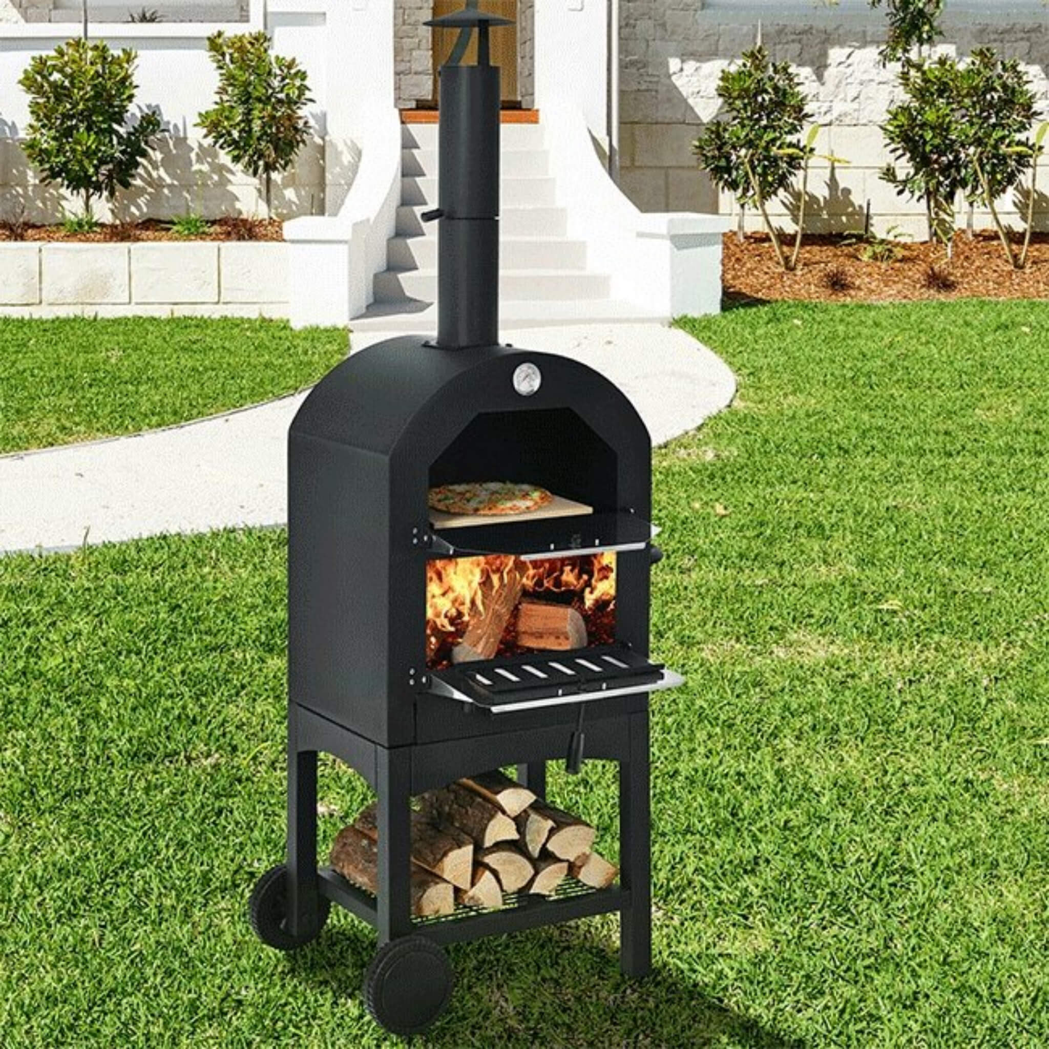 Portable Outdoor Wood Fired Pizza Oven W/ Pizza Stone & Waterproof Cover (SAK82635) - Energize Trek