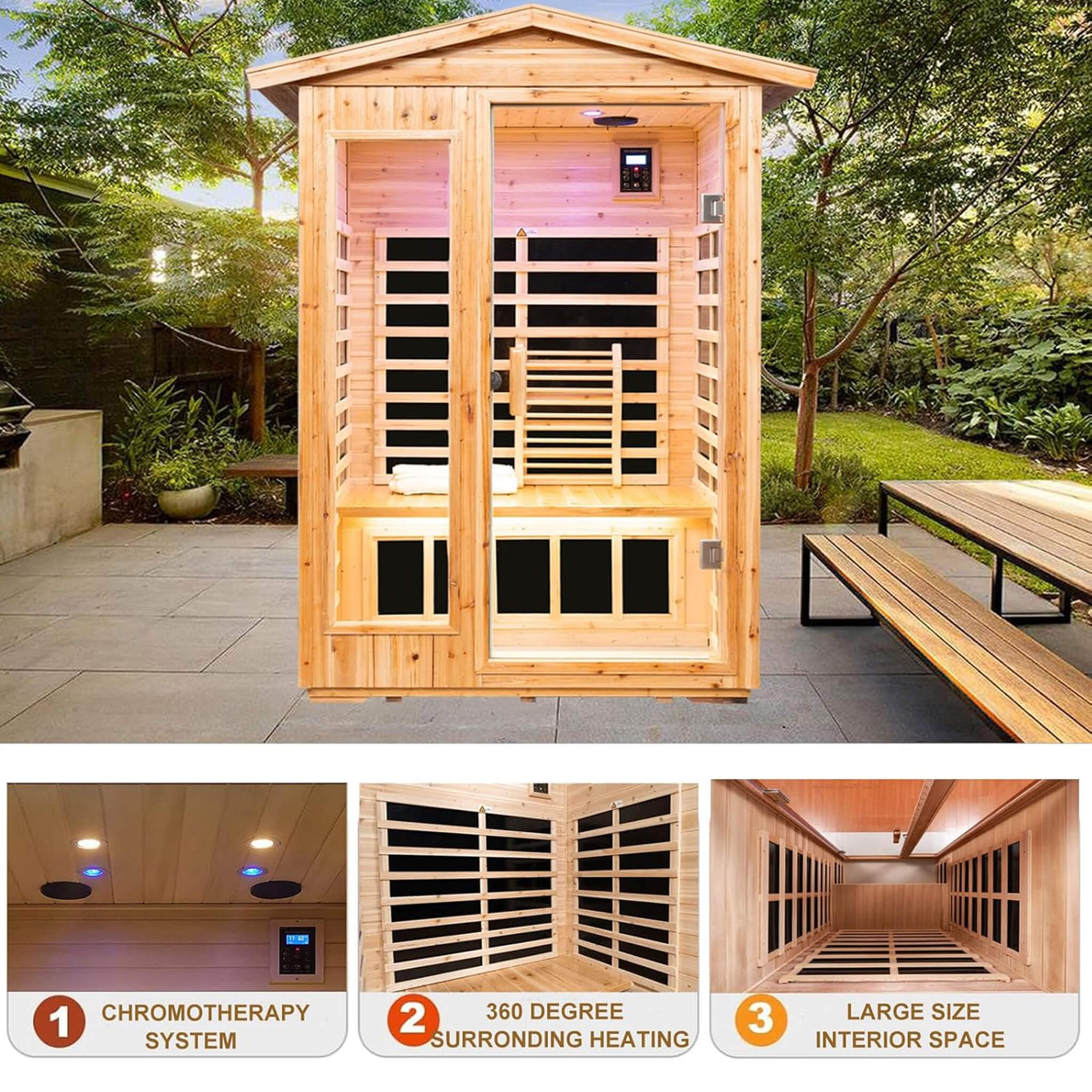 Premium 2-Person Indoor Outdoor Low EMF FAR-Infrared Hemlock Wood Personal Home Sauna Spa, 1750W (SAK27451) - Energize Trek