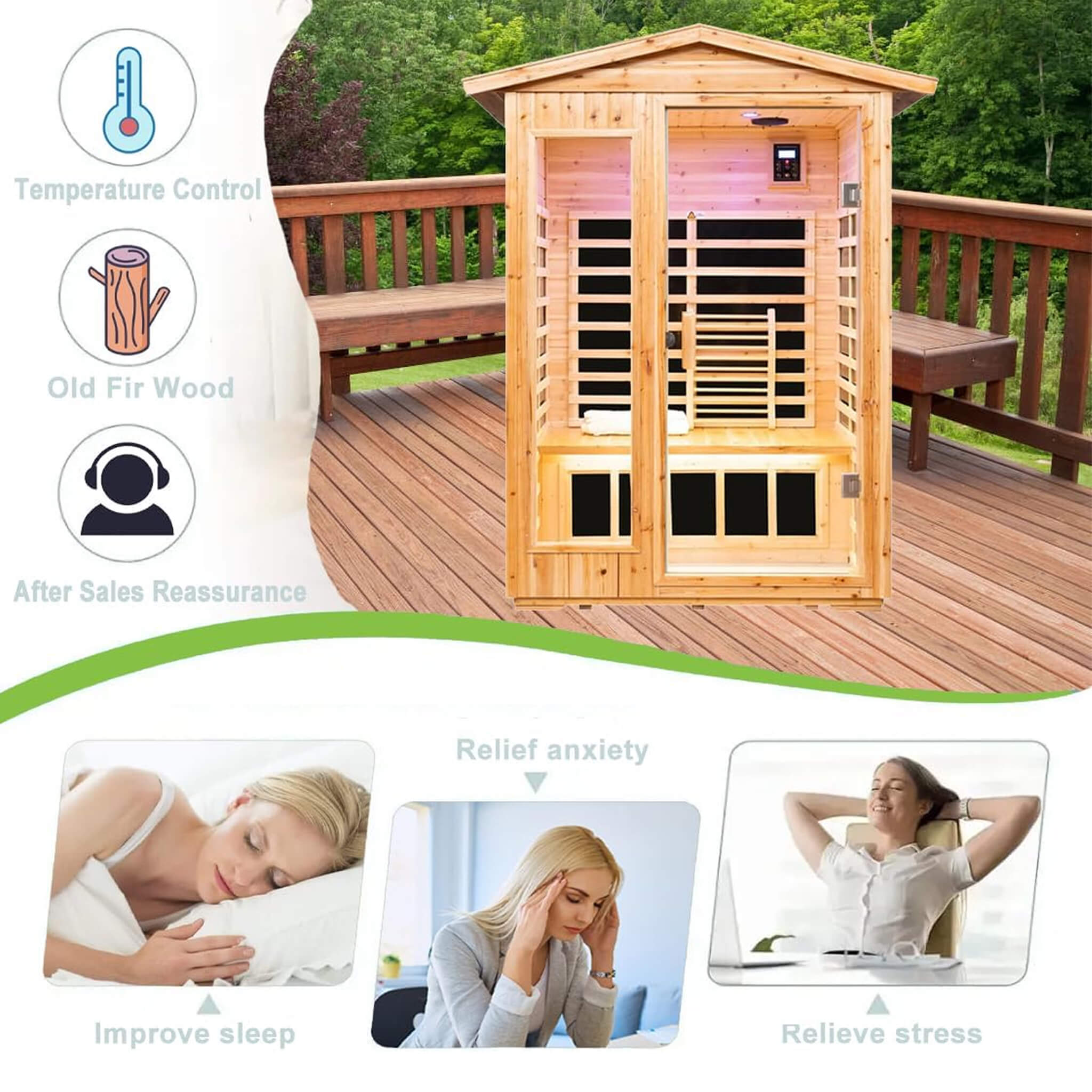 Premium 2-Person Indoor Outdoor Low EMF FAR-Infrared Hemlock Wood Personal Home Sauna Spa, 1750W (SAK27451) - Energize Trek
