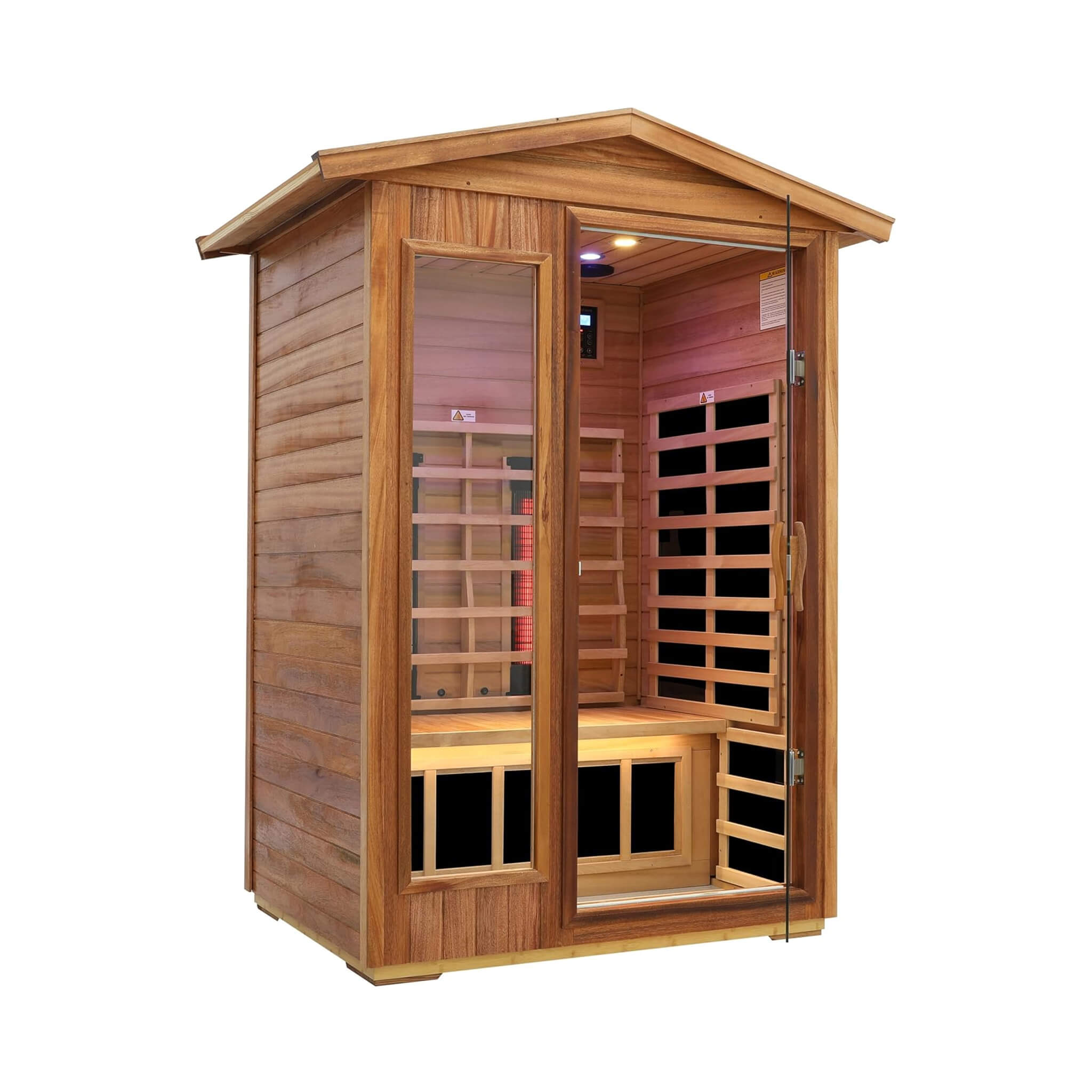 Deluxe 2-Person Outdoor Mahogany Low EMF Far Infrared Sauna With Bluetooth Audio And LED Lights (SAK83719) - Energize Trek