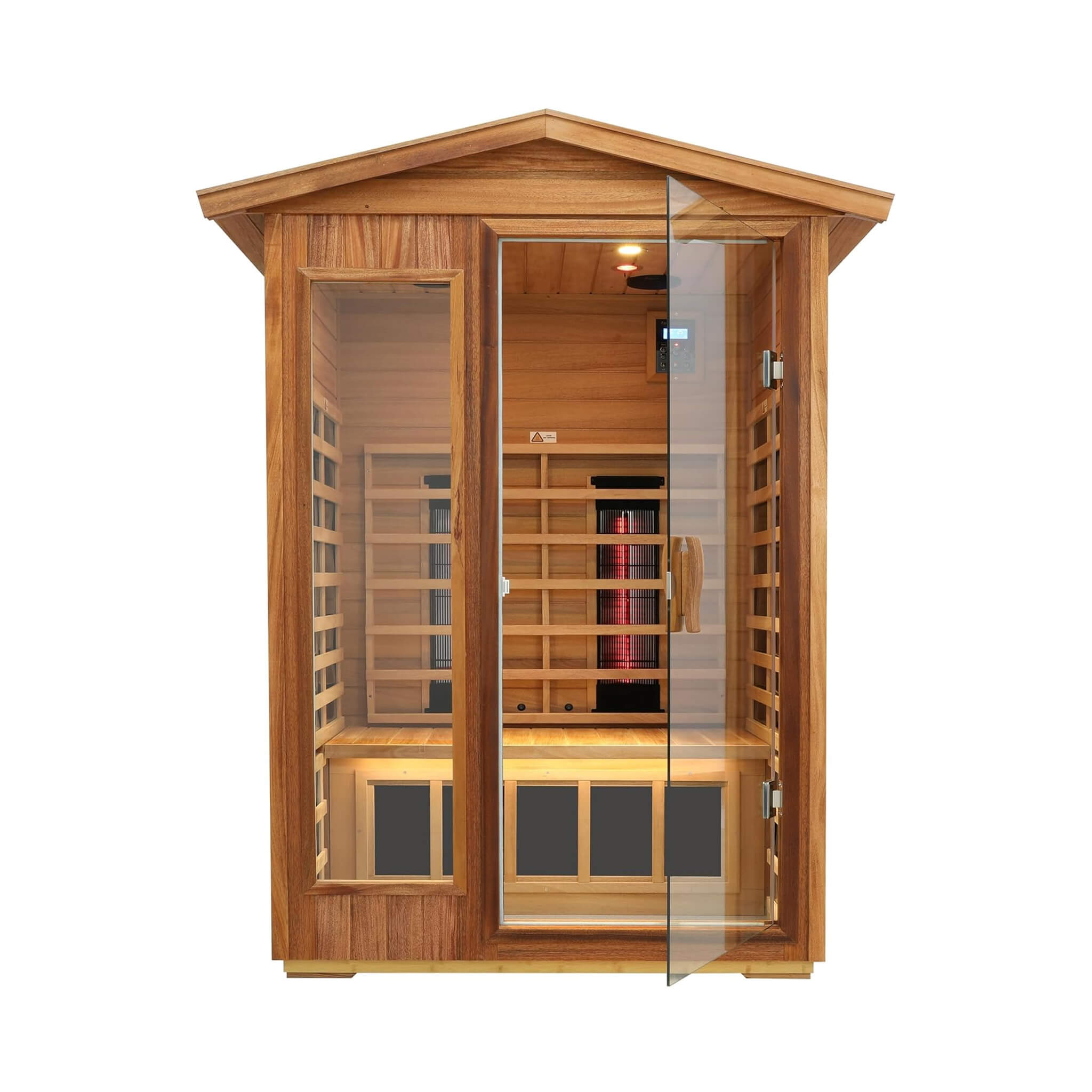 Deluxe 2-Person Outdoor Mahogany Low EMF Far Infrared Sauna With Bluetooth Audio And LED Lights (SAK83719) - Energize Trek
