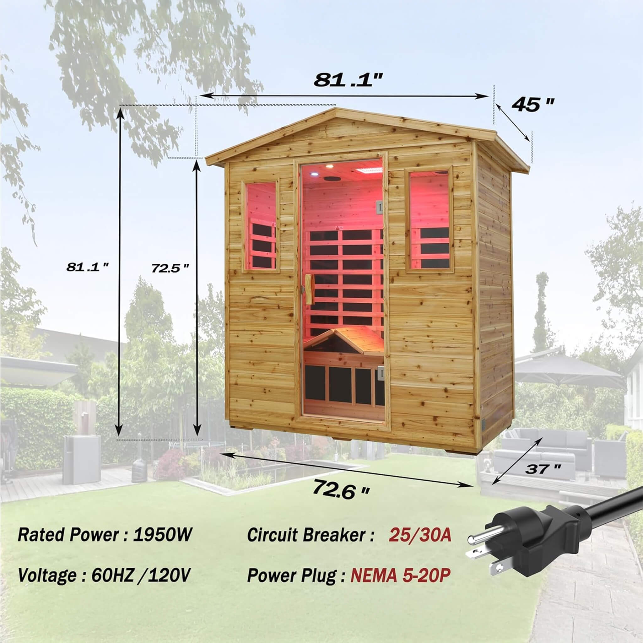 Deluxe 3-Person Outdoor Full Spectrum Low EMF Infrared Home Sauna With Bluetooth Speakers And LED Reading Light (SAK14098) - Energize Trek
