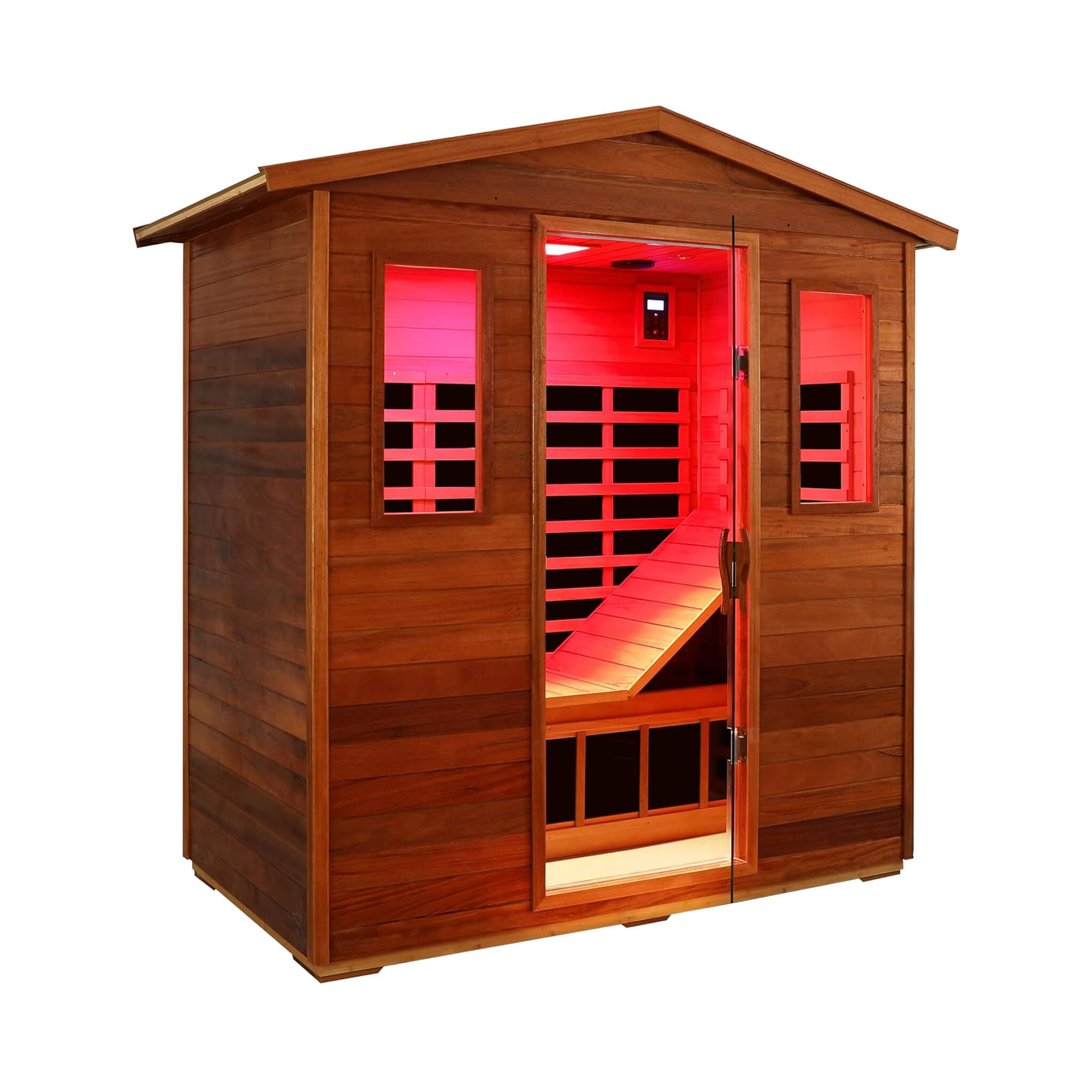 Luxury 3-Person Outdoor Mahogany Full Spectrum Ultra-Low EMF FAR Infrared Sauna With Chromotherapy And Bluetooth Speakers (SAK83460) - Energize Trek