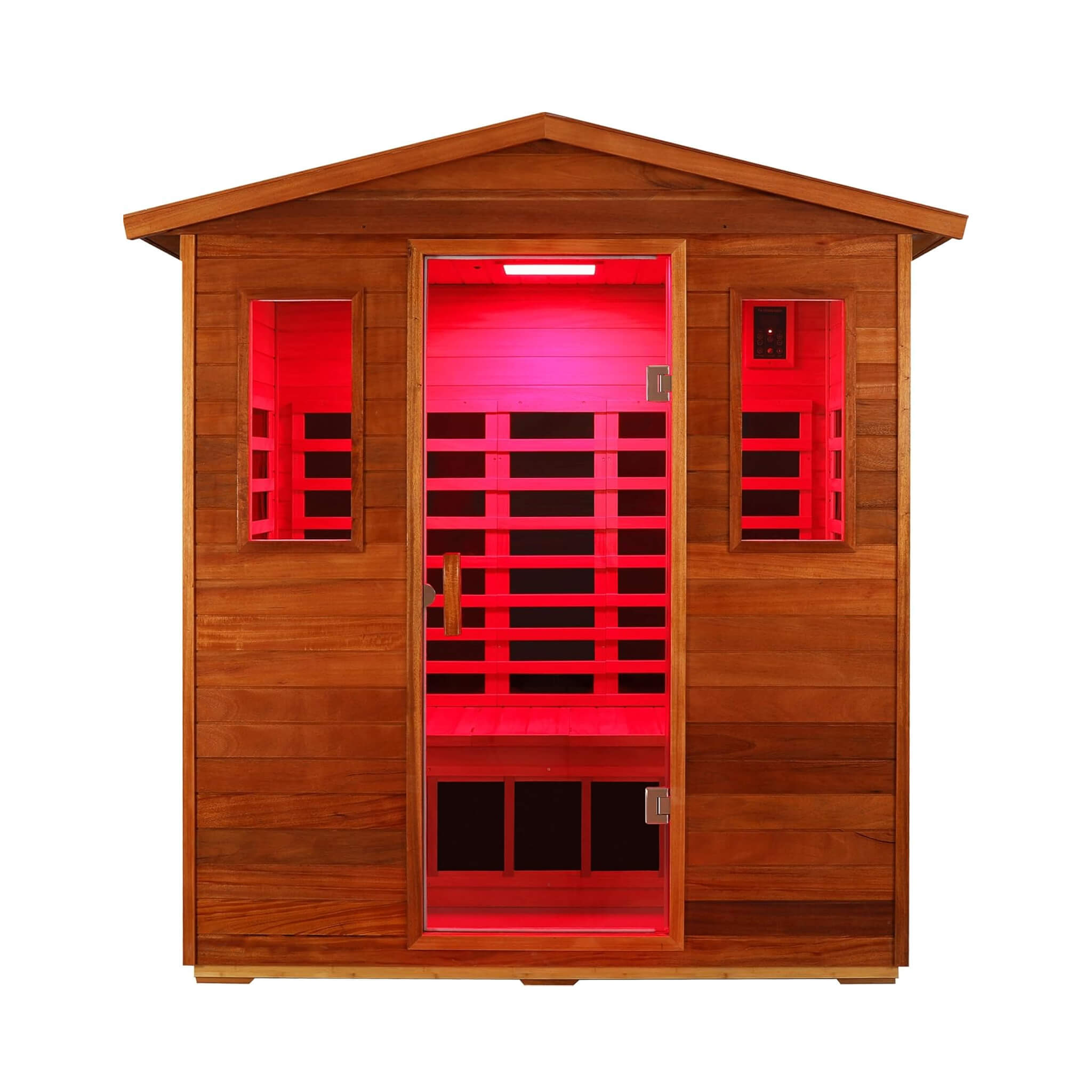 Luxury 3-Person Outdoor Mahogany Full Spectrum Ultra-Low EMF FAR Infrared Sauna With Chromotherapy And Bluetooth Speakers (SAK83460) - Energize Trek