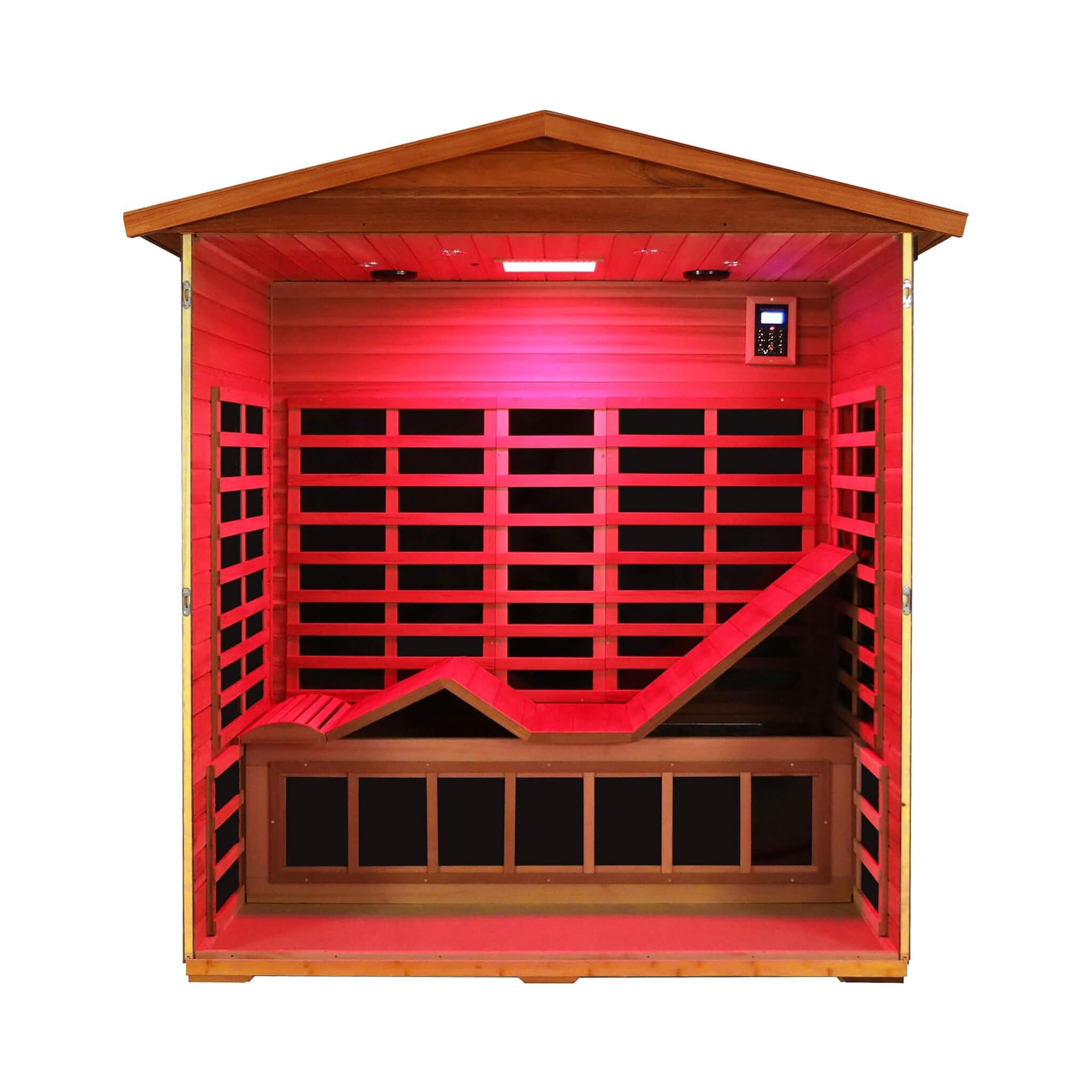 Luxury 3-Person Outdoor Mahogany Full Spectrum Ultra-Low EMF FAR Infrared Sauna With Chromotherapy And Bluetooth Speakers (SAK83460) - Energize Trek