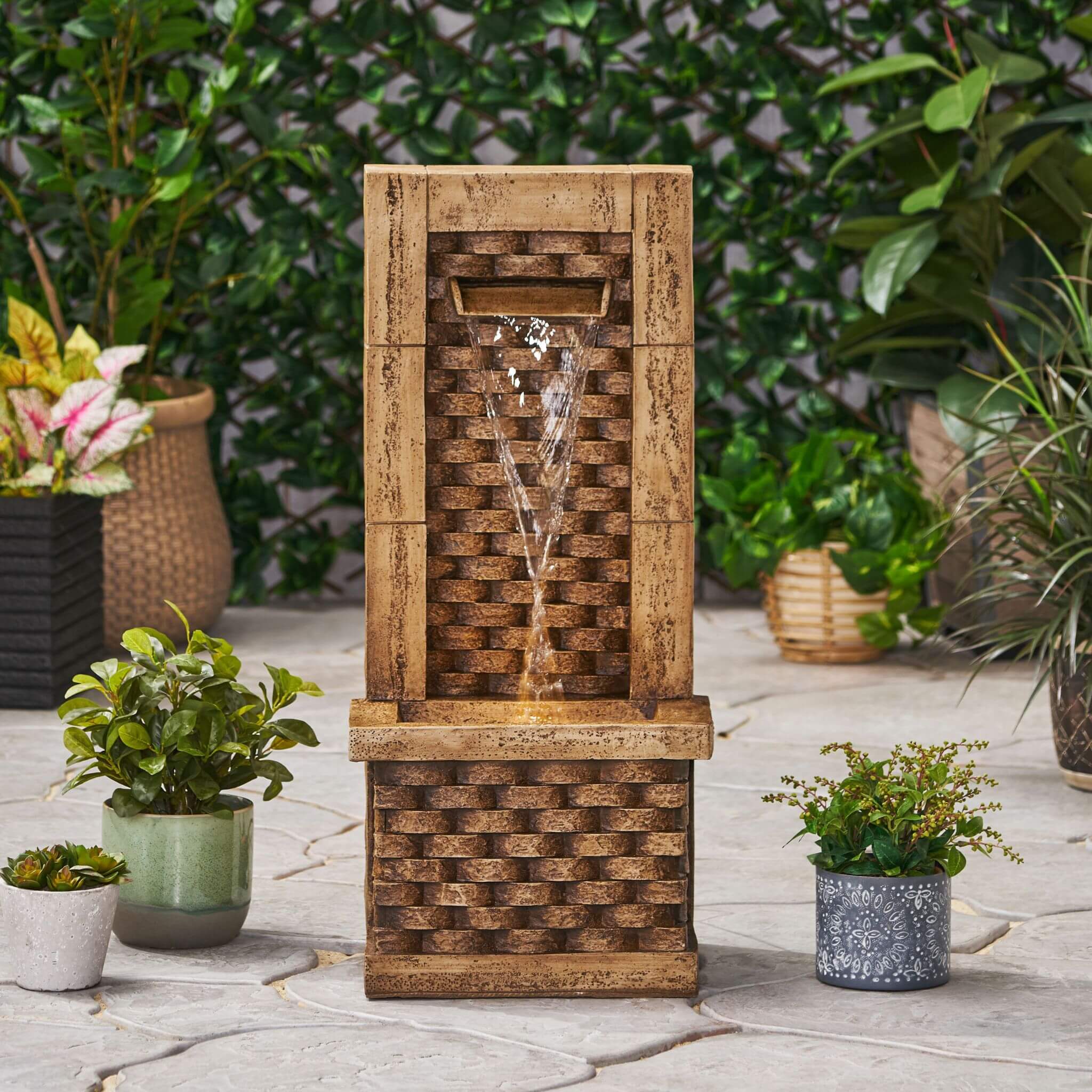 Premium 35 Inch Hand-Crafted Weather-Resistant Waterfall Fountain With LED Lights (SAK86757) - Energize Trek