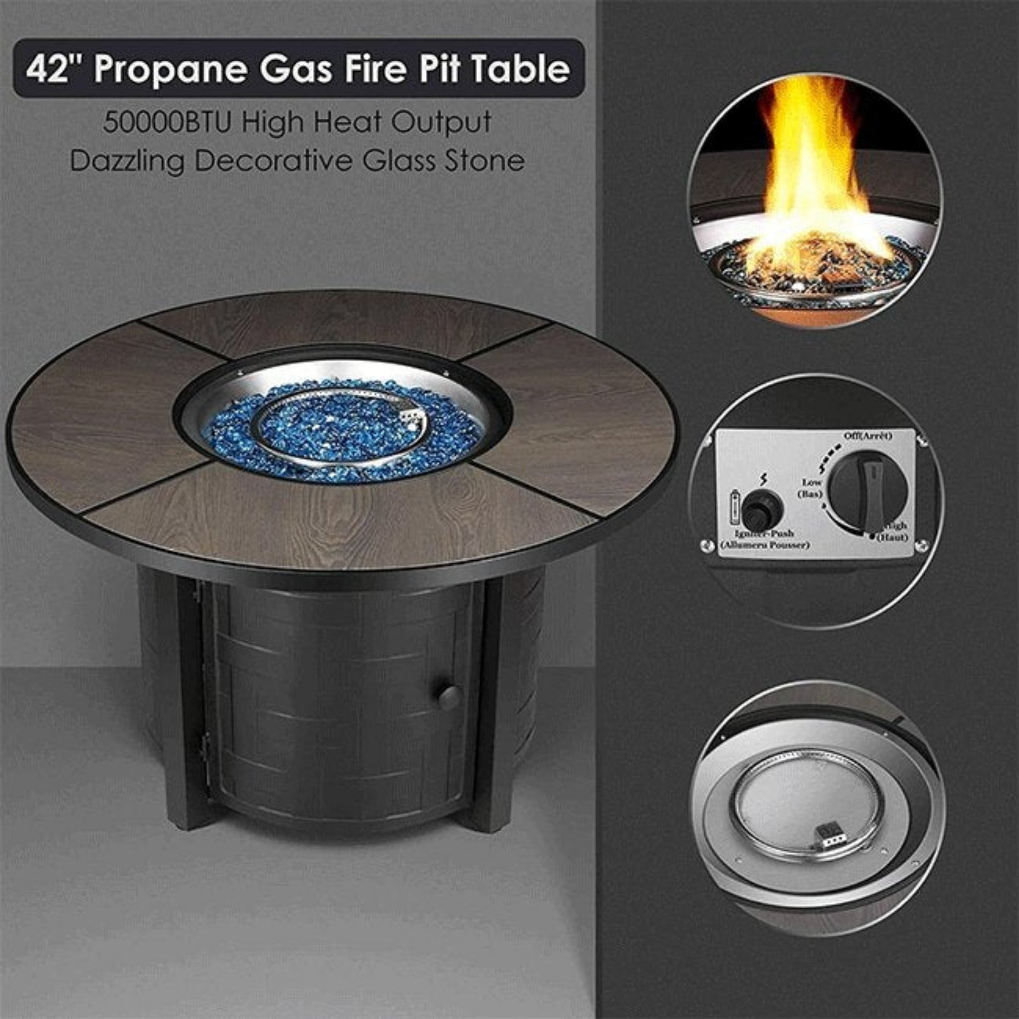 Premium 42" Outdoor Propane Patio Gas Fire Pit Coffee Table W/ Cover, 50K BTU (SAK95331) - Energize Trek