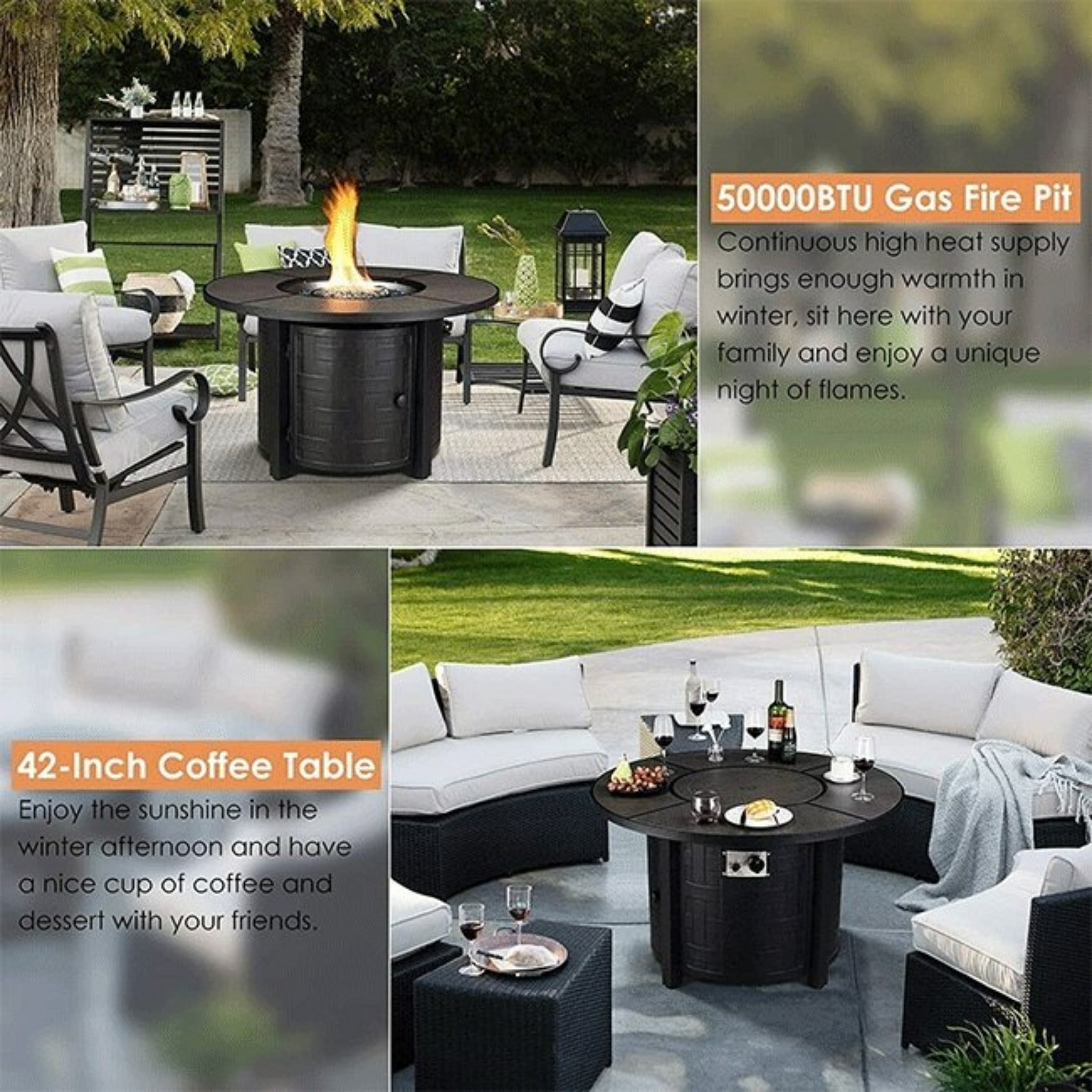 Premium 42" Outdoor Propane Patio Gas Fire Pit Coffee Table W/ Cover, 50K BTU (SAK95331) - Energize Trek
