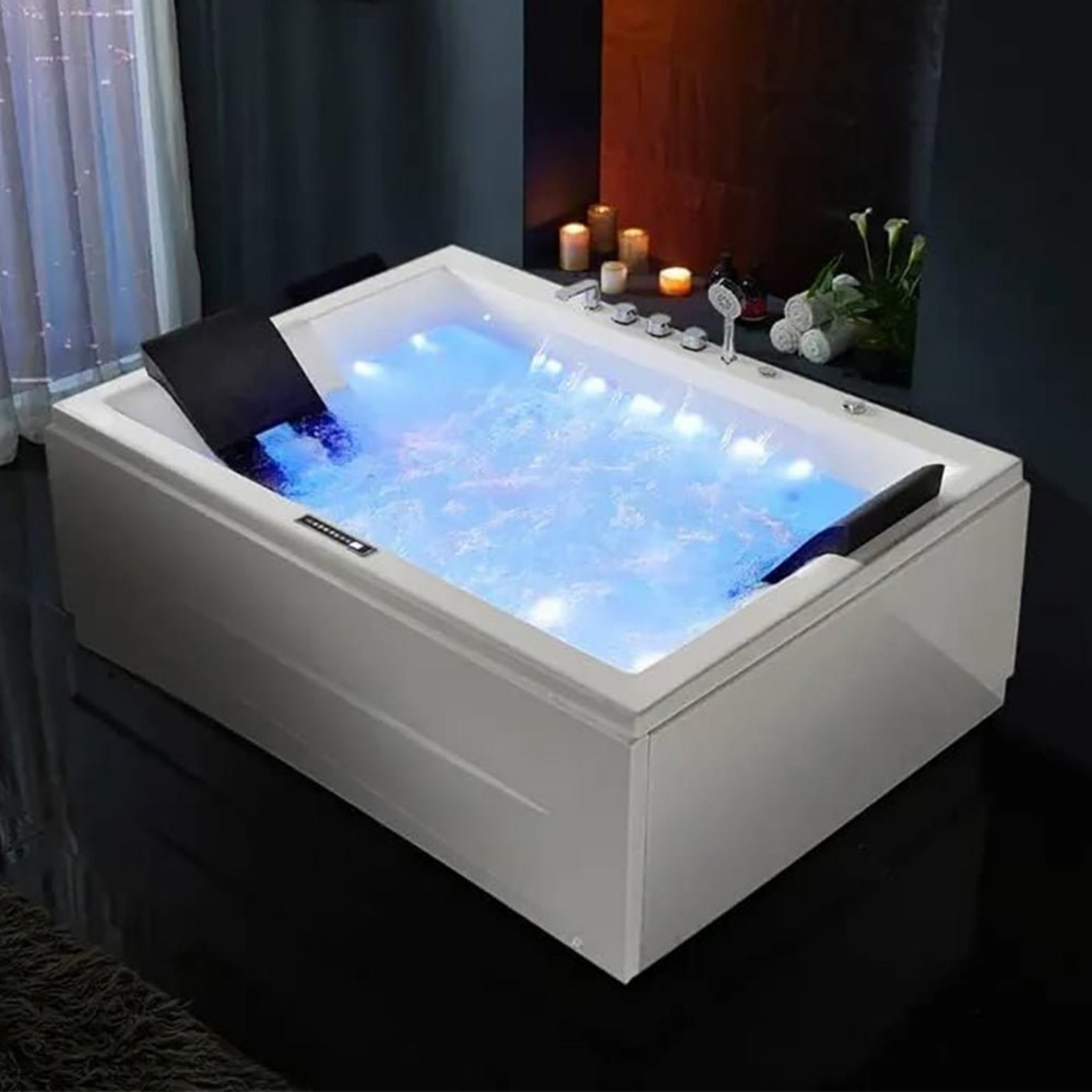 Premium 71 Inch Modern Acrylic Soaking Bathtub With Bubble Jets And LED Lighting (SAK26415) - Energize Trek