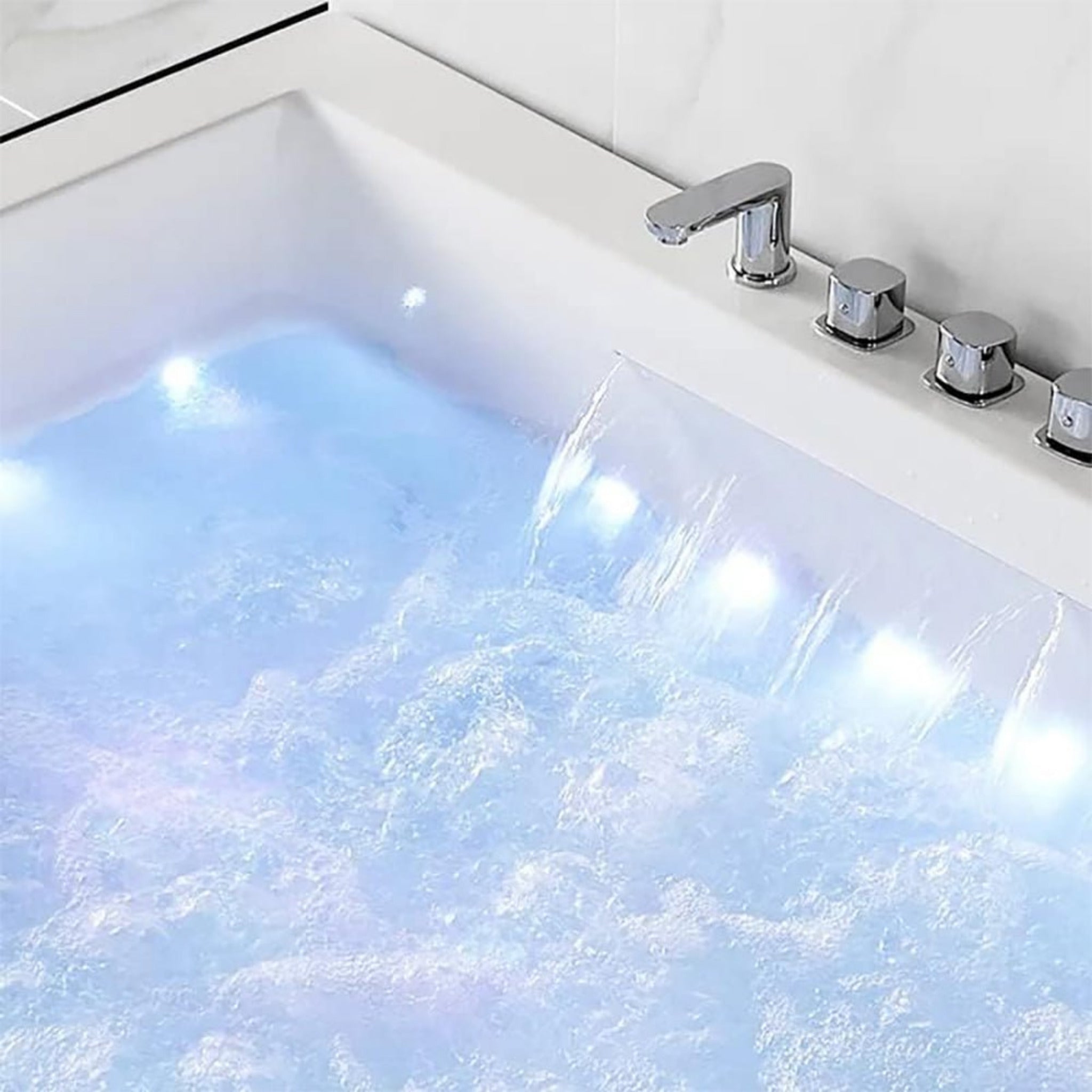 Premium 71 Inch Modern Acrylic Soaking Bathtub With Bubble Jets And LED Lighting (SAK26415) - Energize Trek
