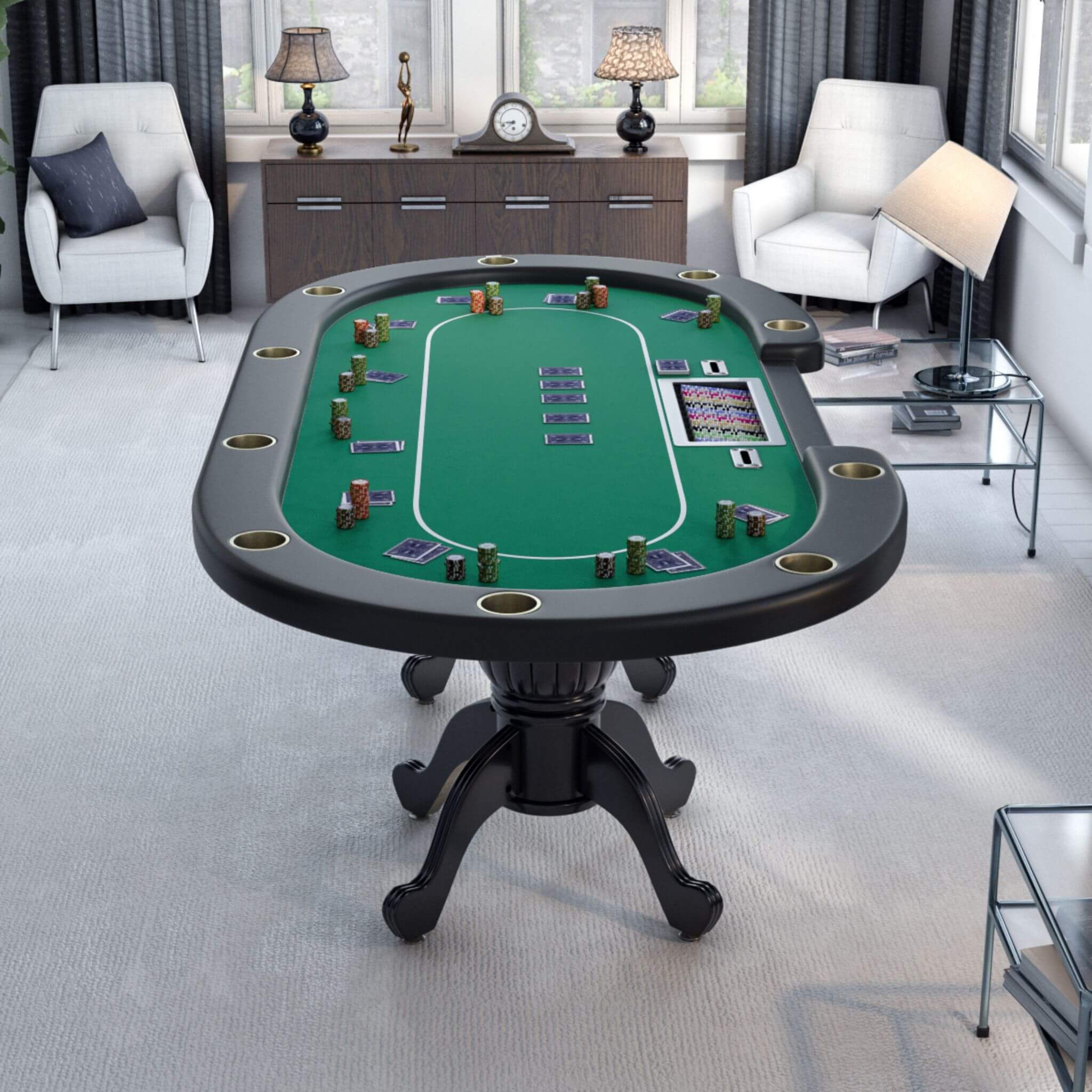 Premium 96" Aura Oval Poker Table With Cup Holders, Chips Tray And Drop Box (SAK31045) - Energize Trek