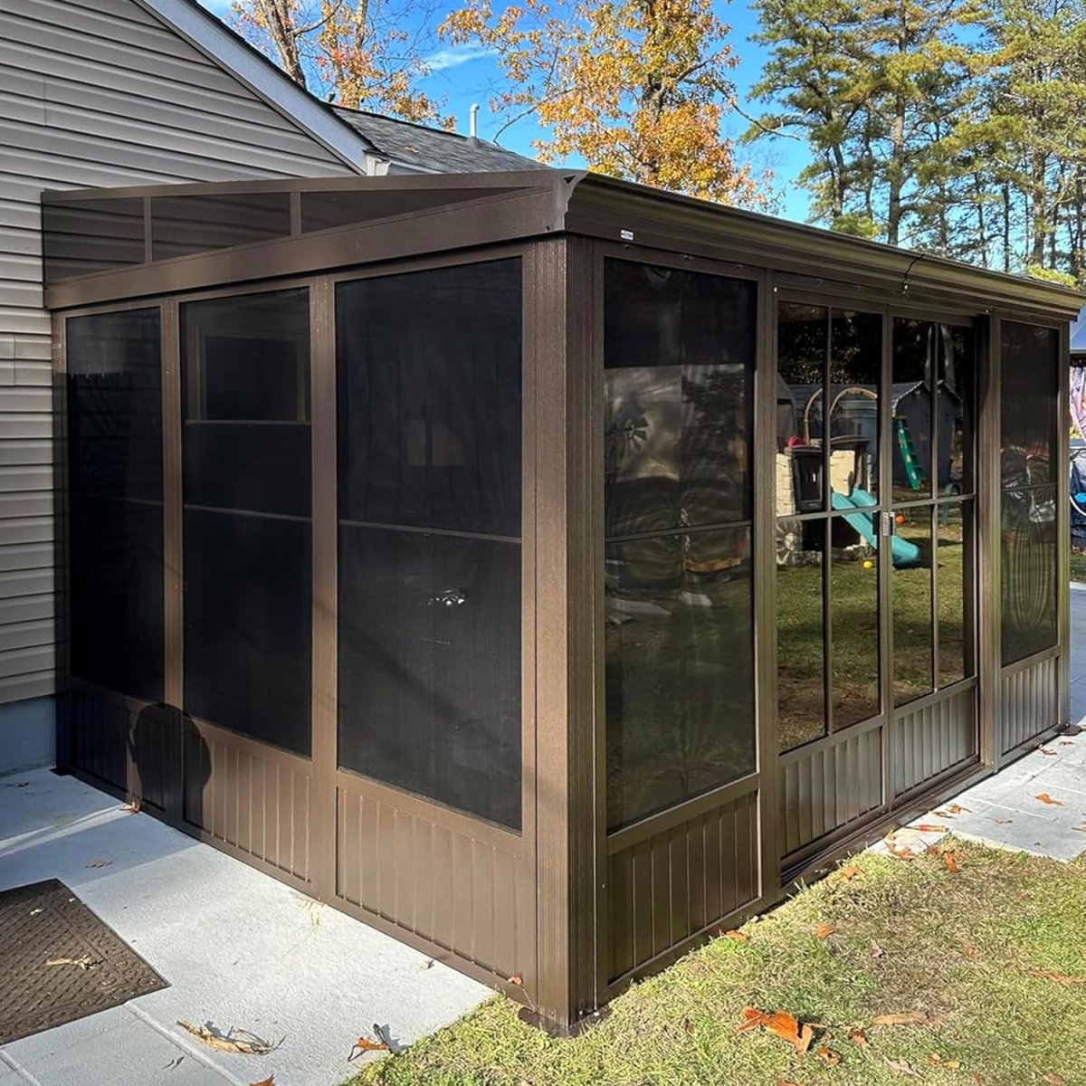 [10x12FT] Premium Against Wall Mounted Solarium Sunroom With Galvanized Steel Sloping Roof (SAK96375) - Energize Trek
