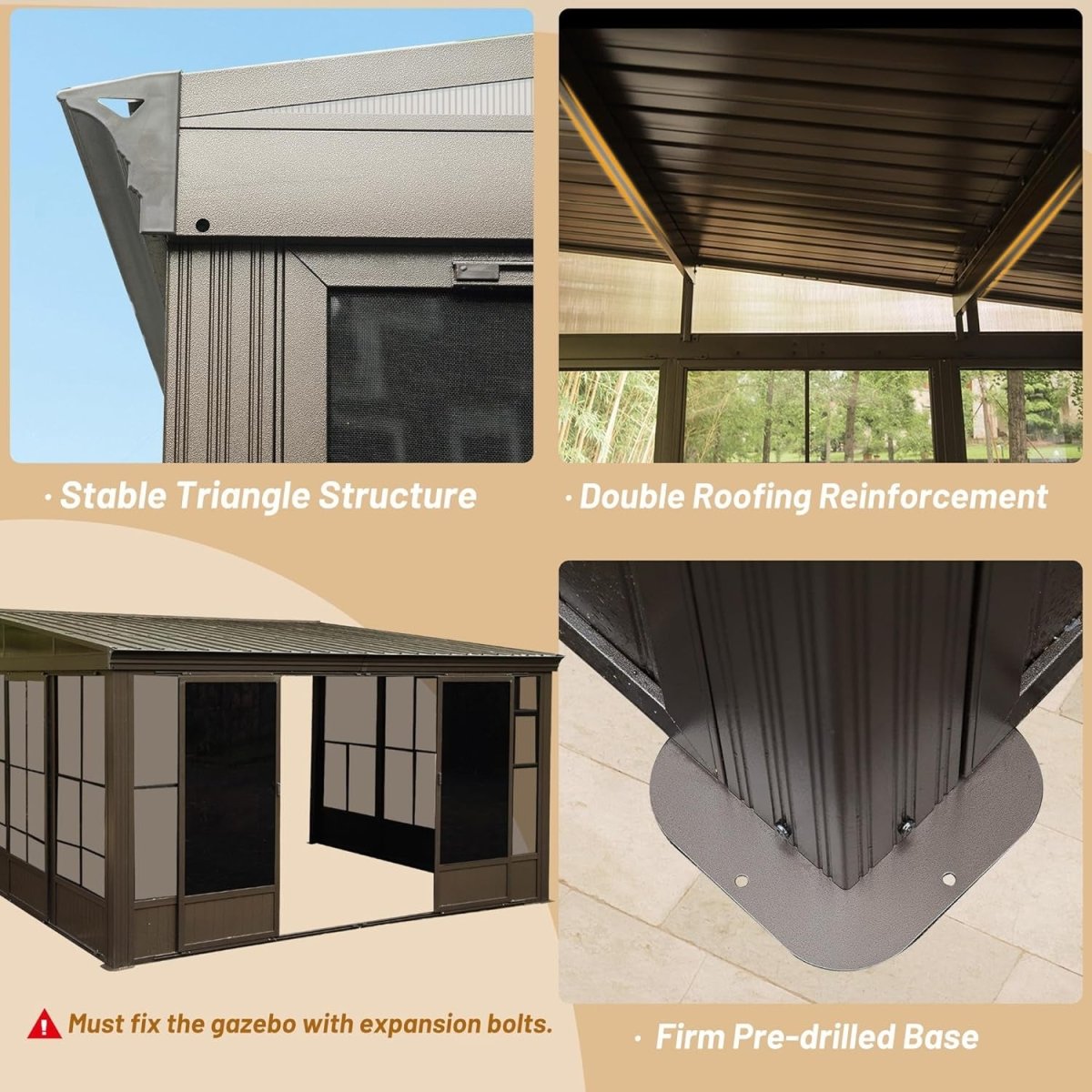 [10x12FT] Premium Against Wall Mounted Solarium Sunroom With Galvanized Steel Sloping Roof (SAK96375) - Energize Trek