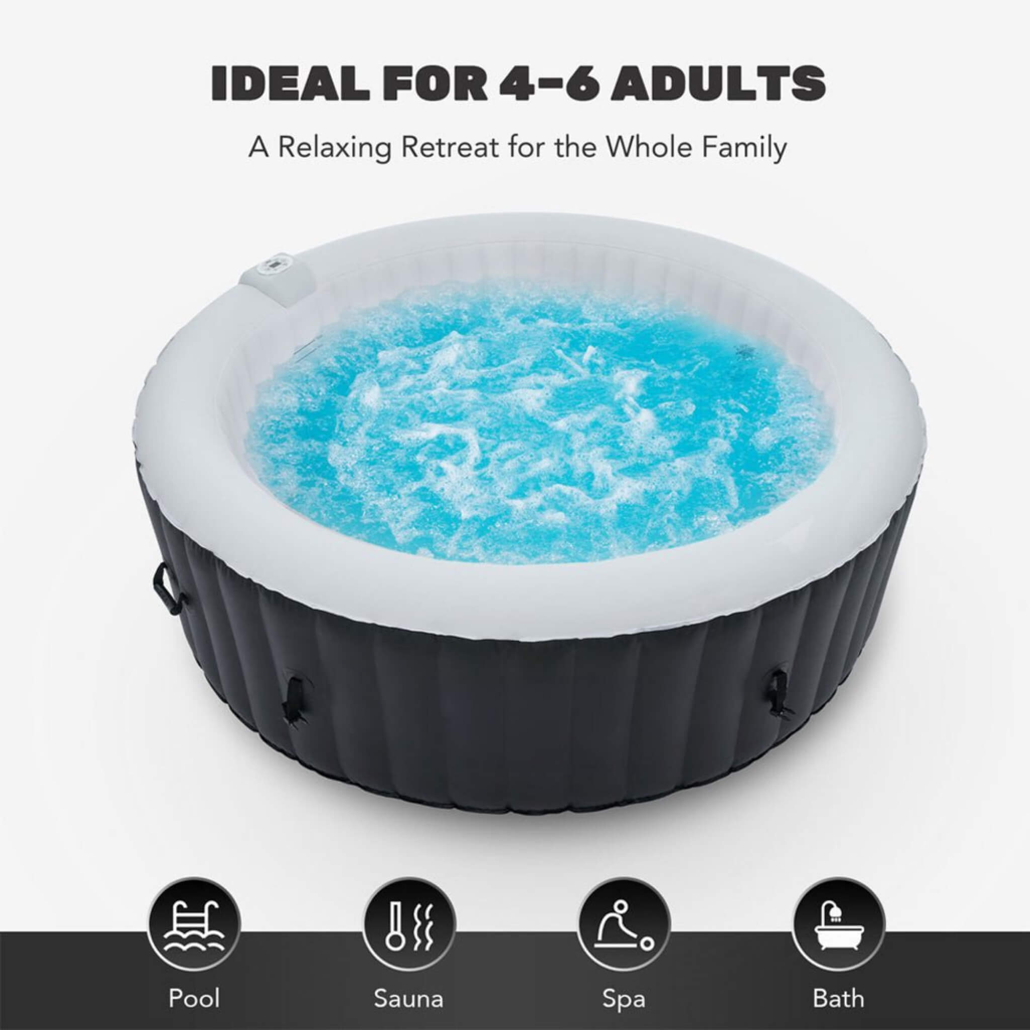Premium Blow Up 6 Person Sauna Pool Hot Tub With 130 Jets, 7FT (SAK63510) - Energize Trek