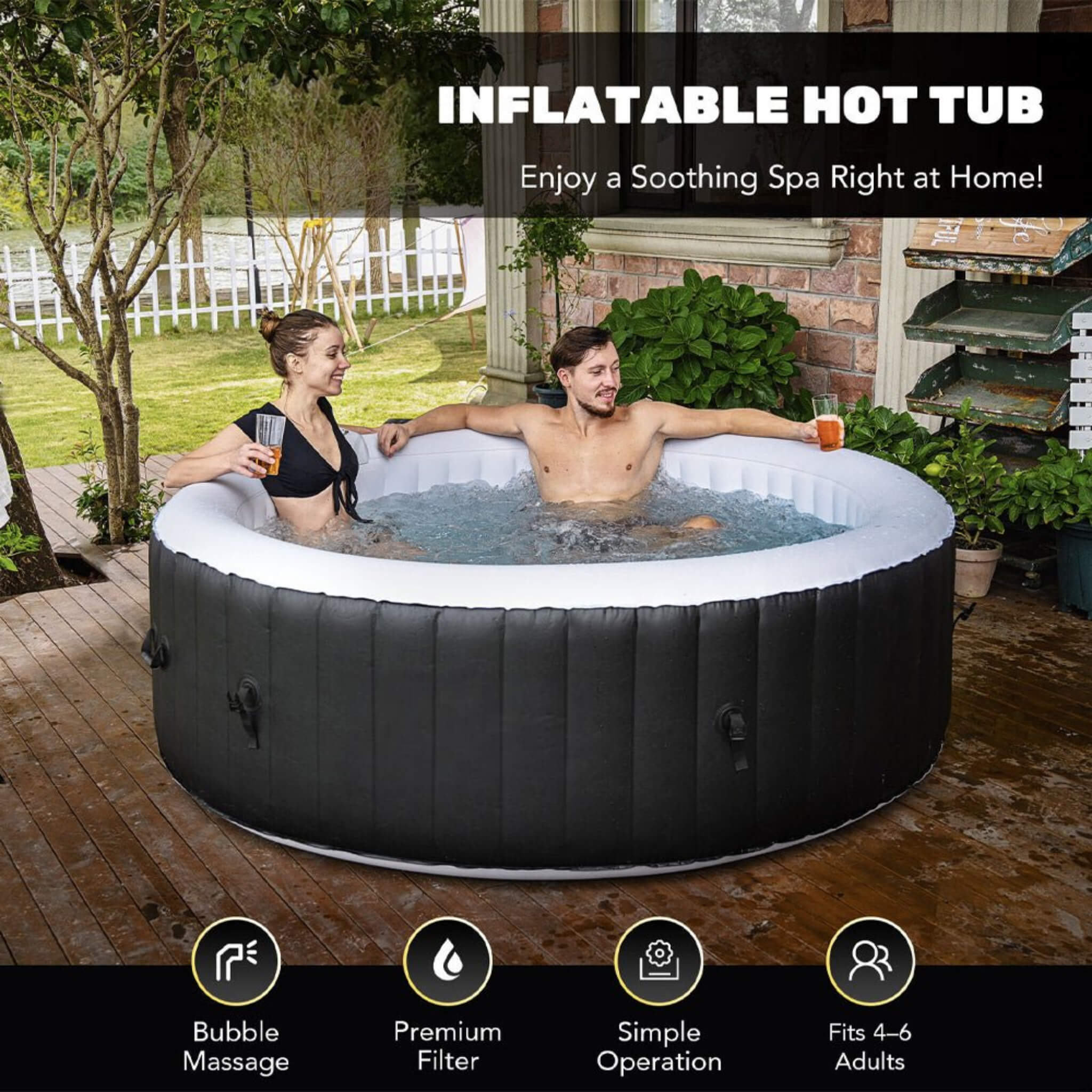 Premium Blow Up 6 Person Sauna Pool Hot Tub With 130 Jets, 7FT (SAK63510) - Energize Trek