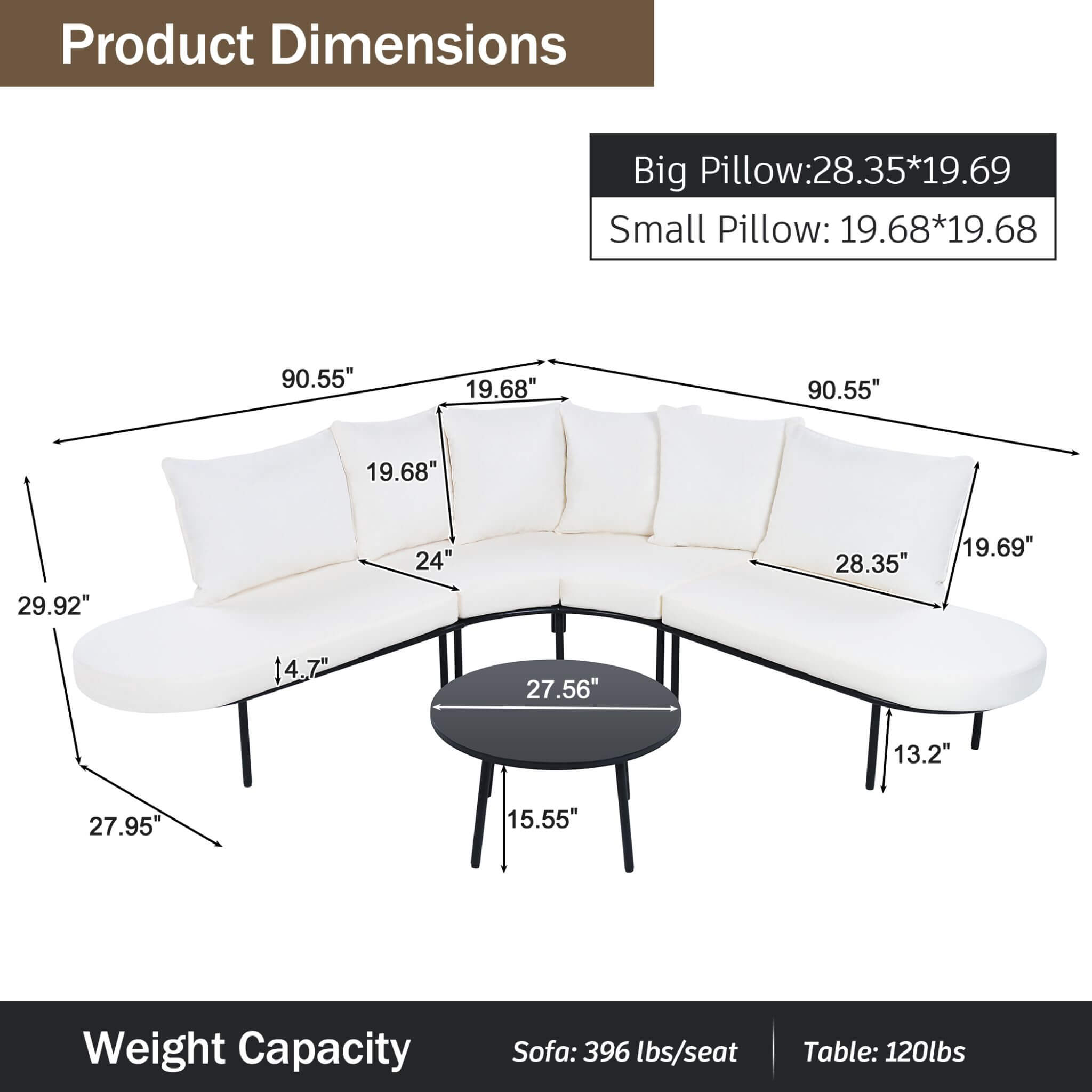 Premium Half- Moon 6-Person Curved All-Weather Outdoor Furniture Sofa Patio Set With Coffee Table And Cushions (SAK76332) - Energize Trek