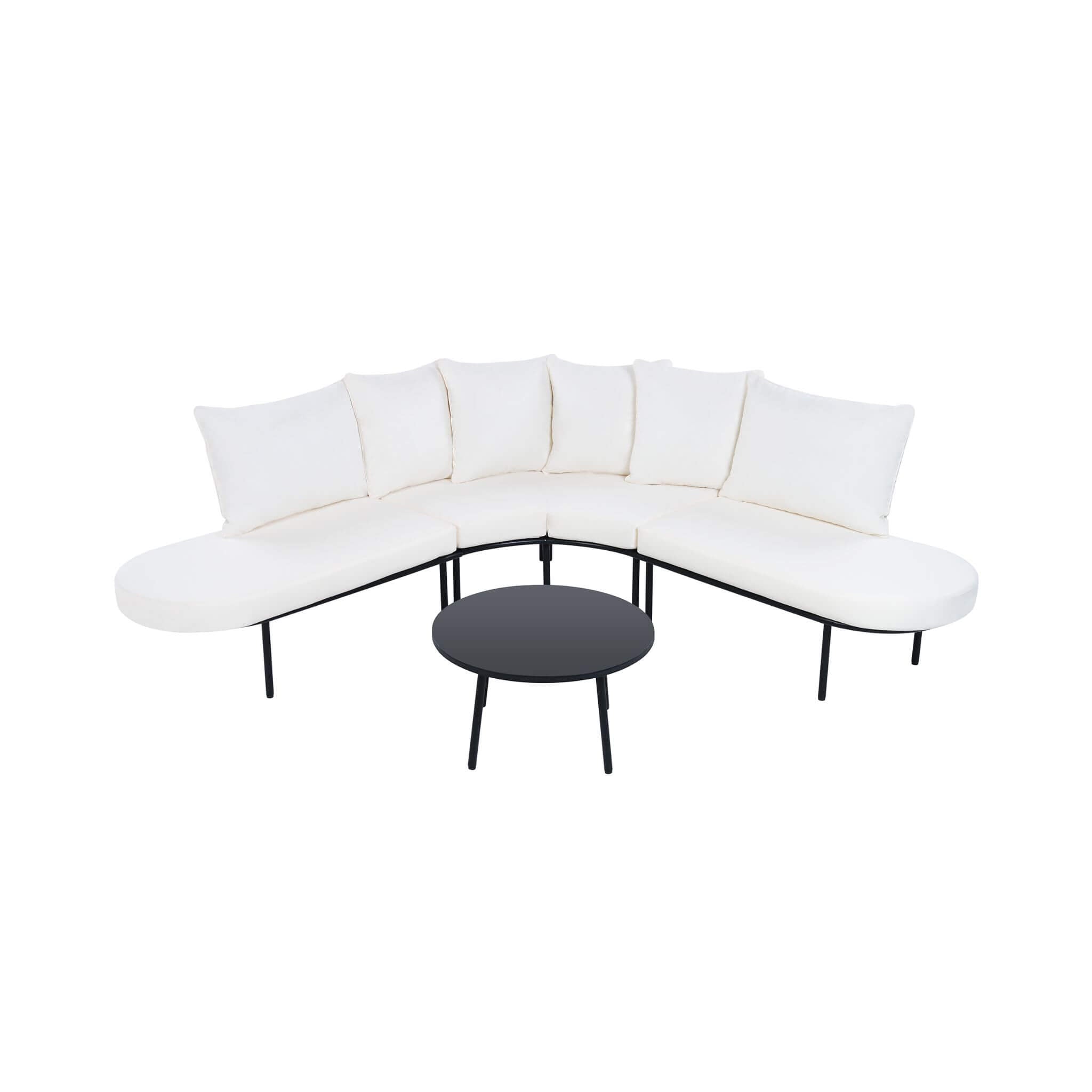 Premium Half- Moon 6-Person Curved All-Weather Outdoor Furniture Sofa Patio Set With Coffee Table And Cushions (SAK76332) - Energize Trek