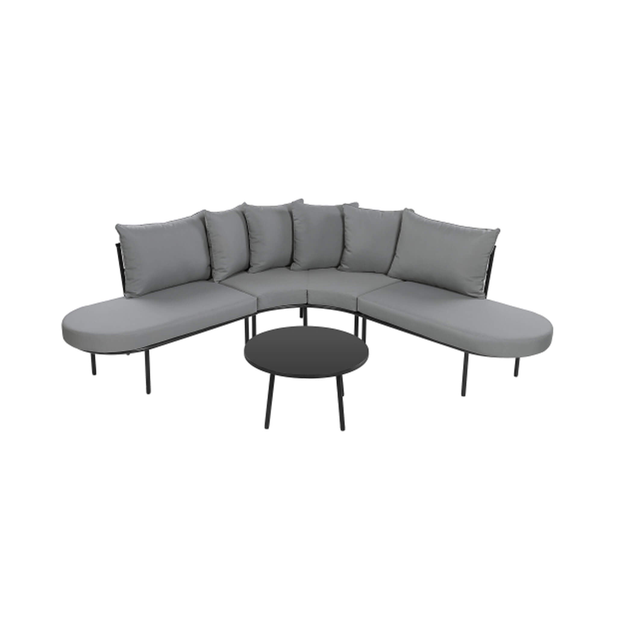 Premium Half- Moon 6-Person Curved All-Weather Outdoor Furniture Sofa Patio Set With Coffee Table And Cushions (SAK76332) - Energize Trek